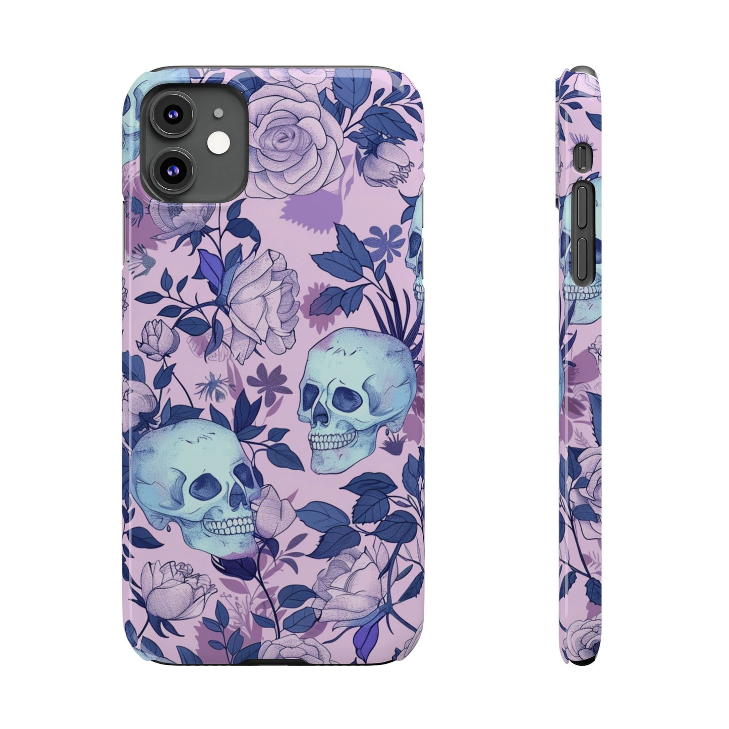 Floral Skull Slim Phone Case - Aesthetic, Trendy, Gift for Goth Lovers, Unique Phone Accessories, Floral Print, Halloween Decor