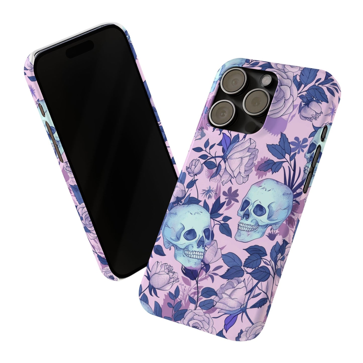 Floral Skull Slim Phone Case - Aesthetic, Trendy, Gift for Goth Lovers, Unique Phone Accessories, Floral Print, Halloween Decor