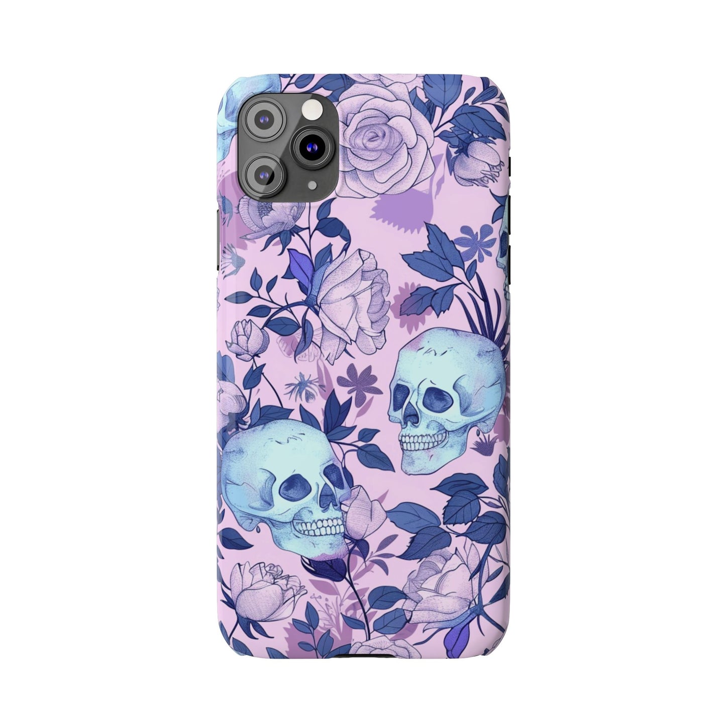 Floral Skull Slim Phone Case - Aesthetic, Trendy, Gift for Goth Lovers, Unique Phone Accessories, Floral Print, Halloween Decor