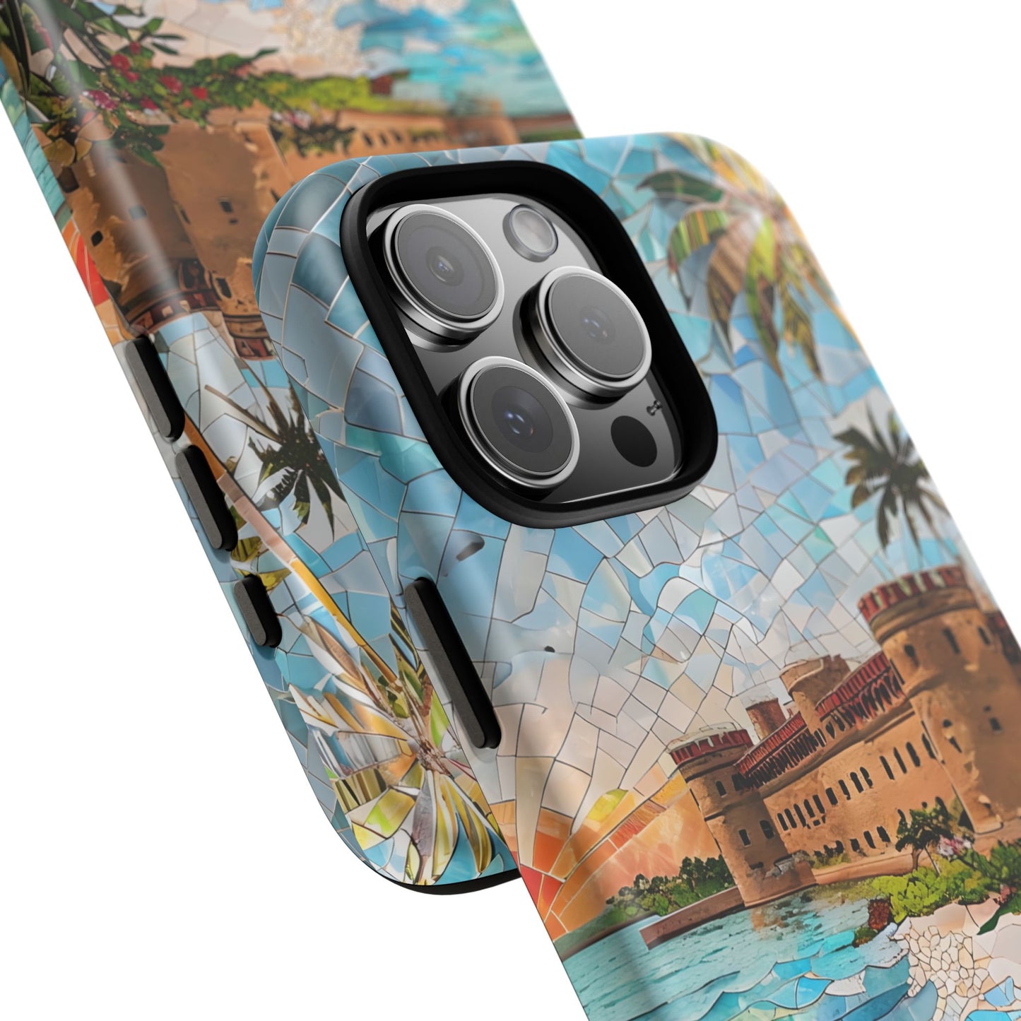 Dry Tortugas Mosaic Tough Phone Case - Tropical Island Art, Coastal Nature Aesthetic, Compatible with iPhone, Galaxy, and Google Phones