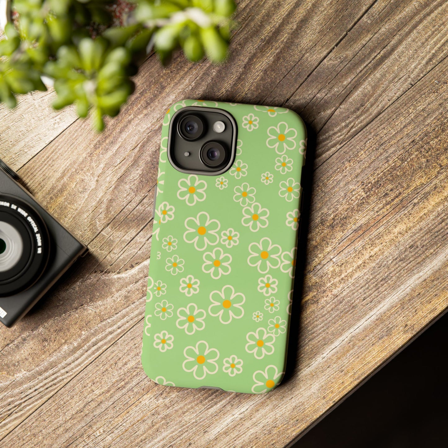 Minimal Daisy Flower Tough Phone Case - Retro Coquette Floral Print, Cute Soft Aesthetic, Compatible with iPhone, Galaxy, and Google Phones