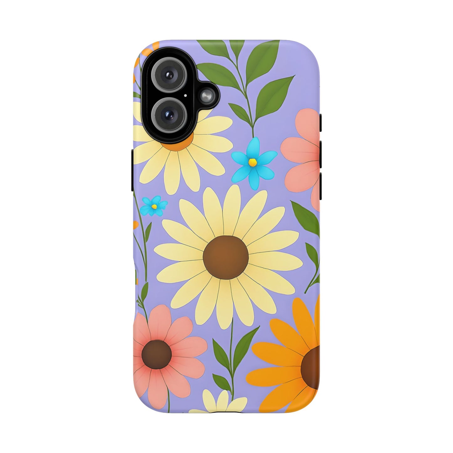 Minimal Daisy Flower Tough Phone Case - Retro Coquette Floral Print, Cute Soft Aesthetic, Compatible with iPhone, Galaxy, and Google Phones