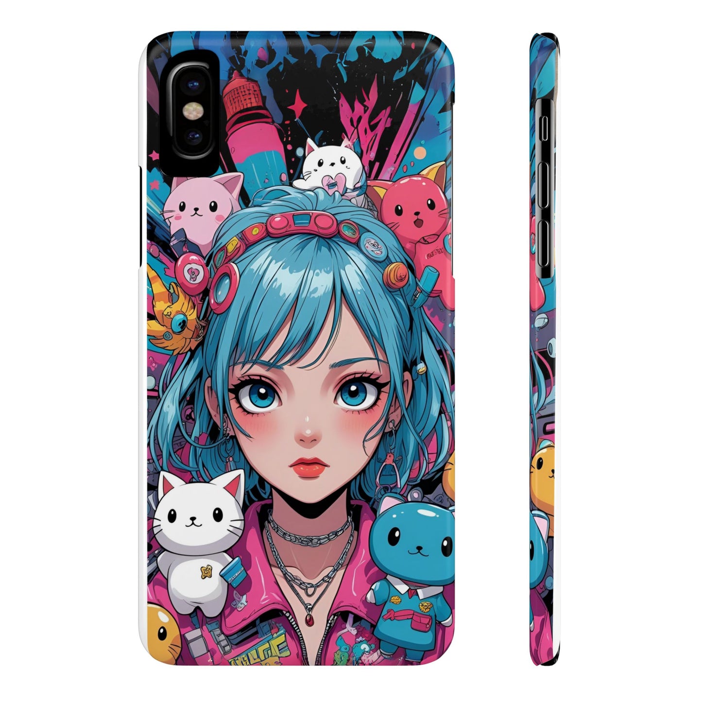 Y2K Anime Girl Slim Phone Case - Cute Maximalist Aesthetic, Kawaii Vaporwave Style, Pop Culture Lovers and Special Occasions