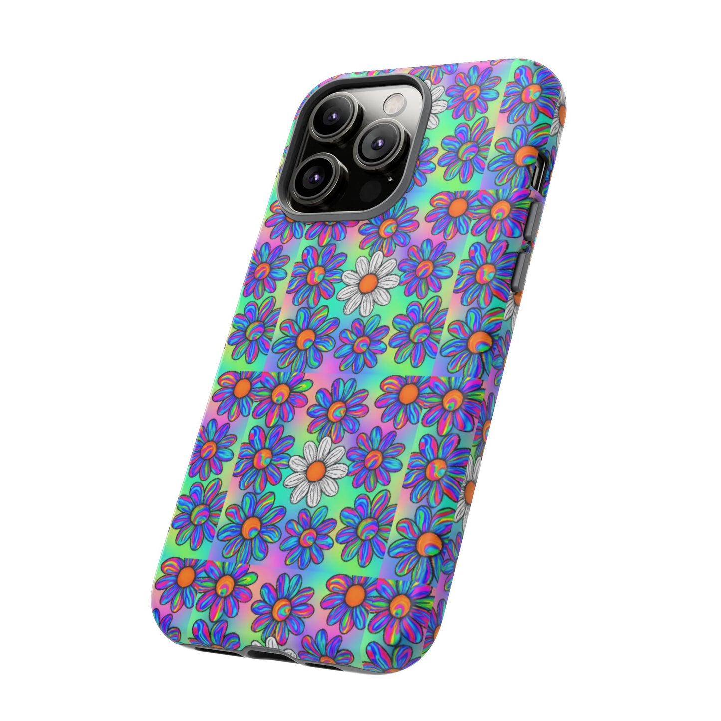 Trippy Daisy Tough Phone Case - Psychedelic Floral Aesthetic, Colorful Groovy Design, Compatible with iPhone, Galaxy, and Google Phones