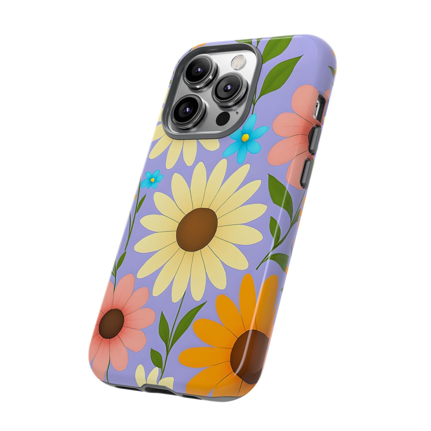 Minimal Daisy Flower Tough Phone Case - Retro Coquette Floral Print, Cute Soft Aesthetic, Compatible with iPhone, Galaxy, and Google Phones