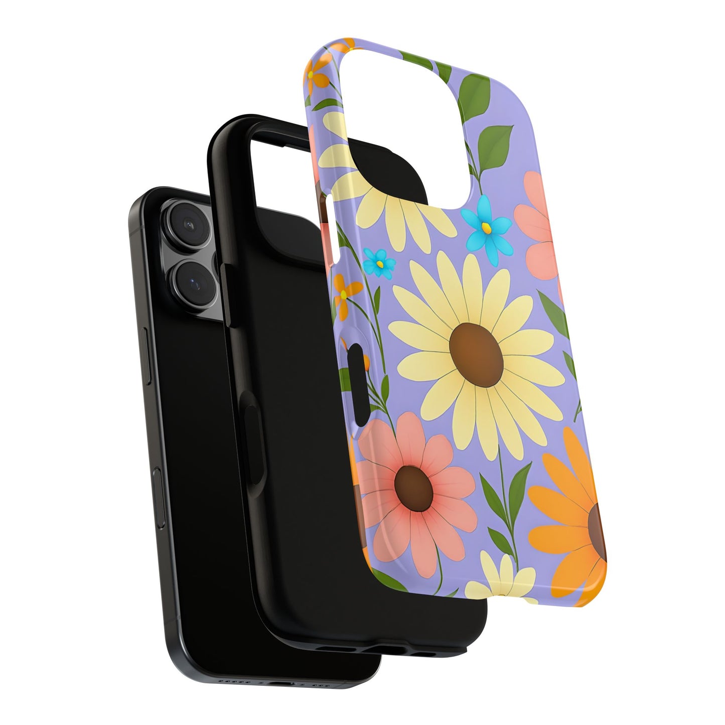 Minimal Daisy Flower Tough Phone Case - Retro Coquette Floral Print, Cute Soft Aesthetic, Compatible with iPhone, Galaxy, and Google Phones