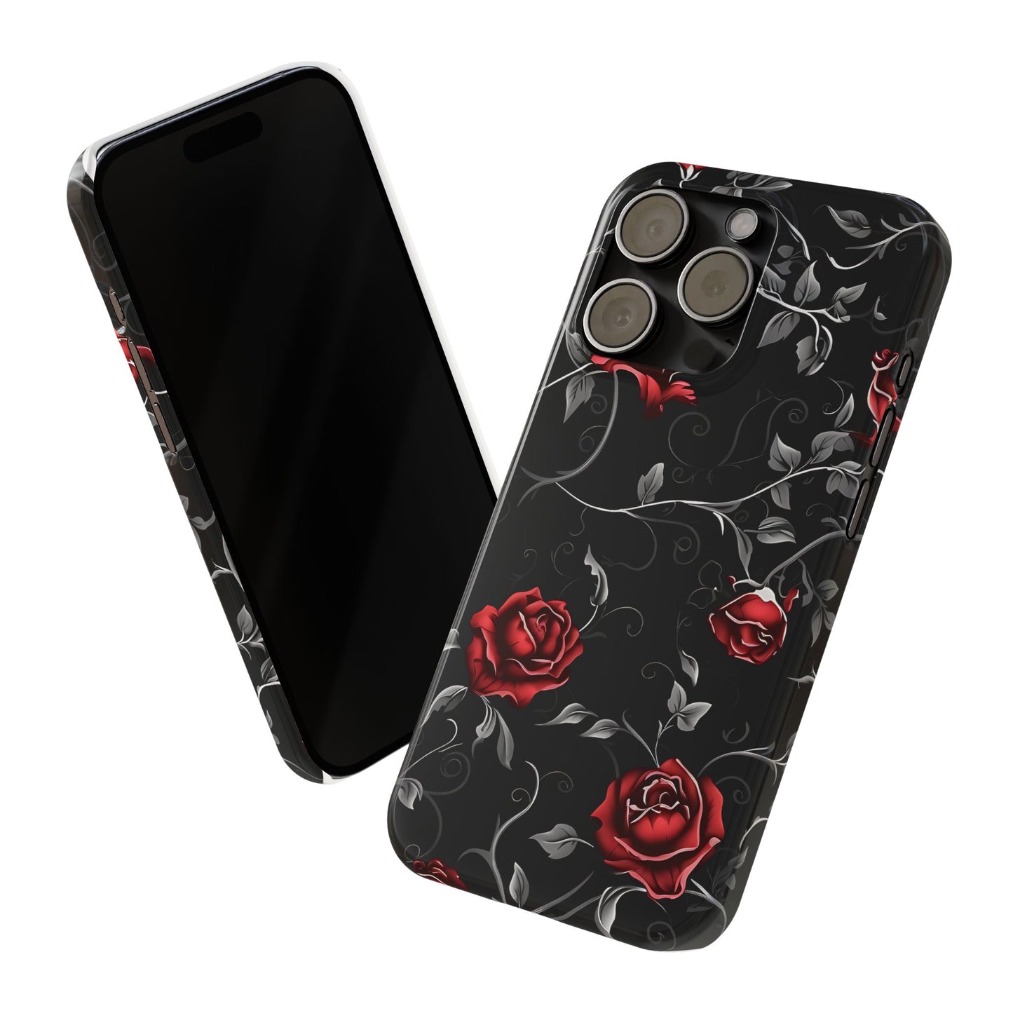 Elegant Floral Slim Phone Cases, Gothic Style Case, Rose Design Cover, Unique Gift for Her, Phone Accessories, Modern Chic