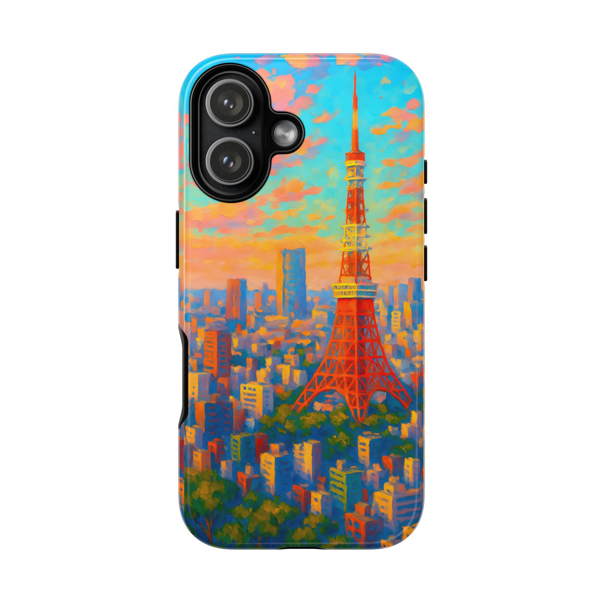 Cityscape Tough Phone Case, Tokyo Skyline Phone Cover, Sunset Glow Design Compatible with iPhone, Galaxy & Google
