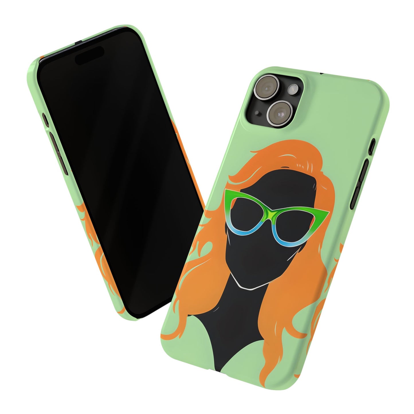 Ginger Woman Slim Phone Case, Irish Green Sunglasses Portrait, St Patricks Day Redhead Art Cover Compatible with iPhone