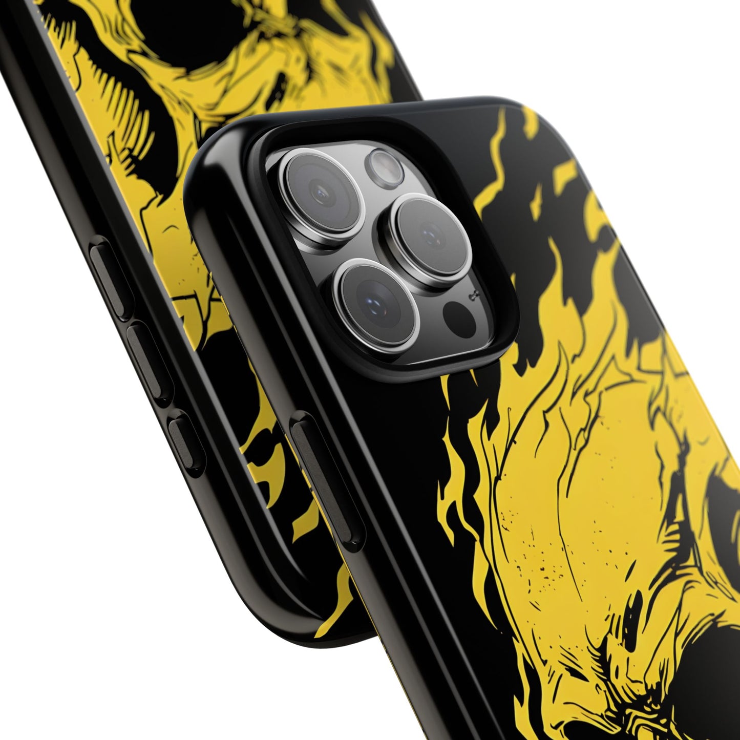 Flaming Skull Tough Phone Case - Gothic Halloween Aesthetic, Creepy Yellow Horror Art, Compatible with iPhone, Galaxy, and Google Phones