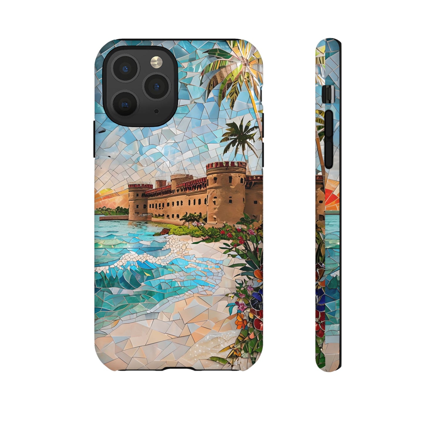 Dry Tortugas Mosaic Tough Phone Case - Tropical Island Art, Coastal Nature Aesthetic, Compatible with iPhone, Galaxy, and Google Phones