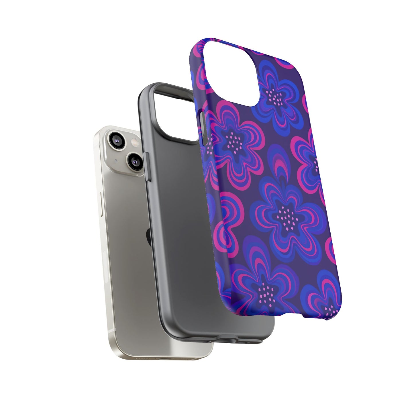 Retro Swirl Flower Tough Phone Case - Groovy Psychedelic Floral Pattern, Funky Vintage Aesthetic, Compatible with iPhone, Galaxy, and Google
