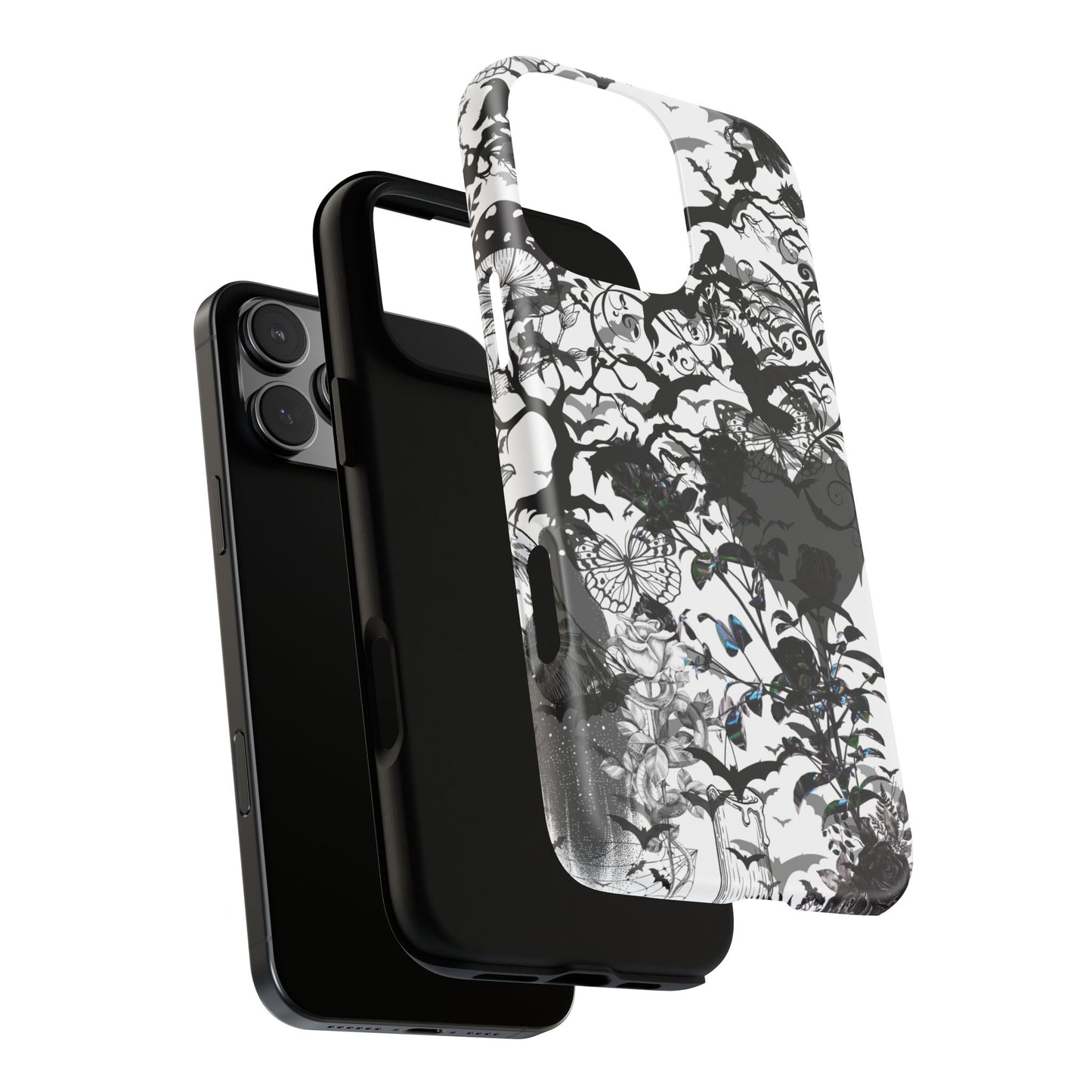 Gothic Fairycore Phone Case, Bats Raven Butterfly & Dark Floral Design Phone Cover for iPhone, Samsung, Pixel, Witchy Spooky Goth Aesthetic