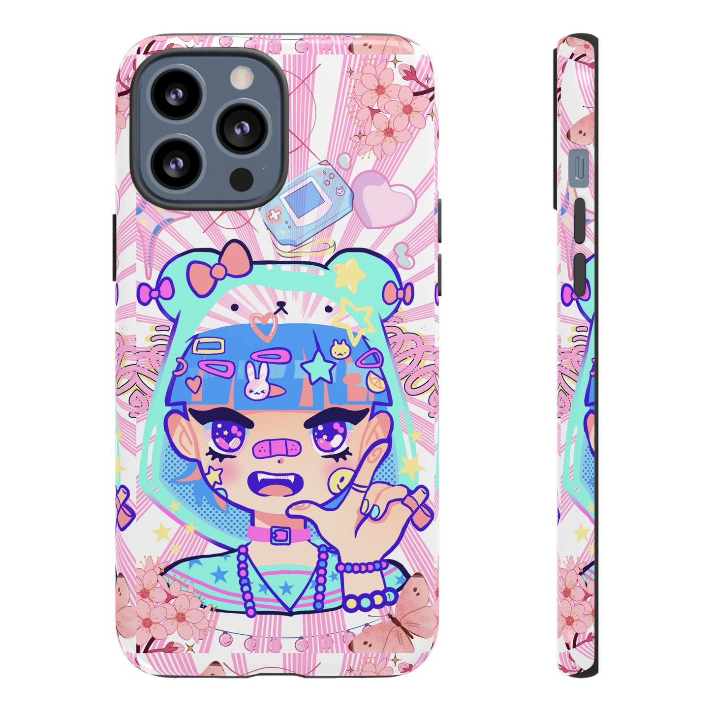 Y2K Anime Girl Tough Phone Case - Cute Maximalist Aesthetic, Kawaii Vaporwave Style, Compatible with iPhone, Galaxy, and Google Phones