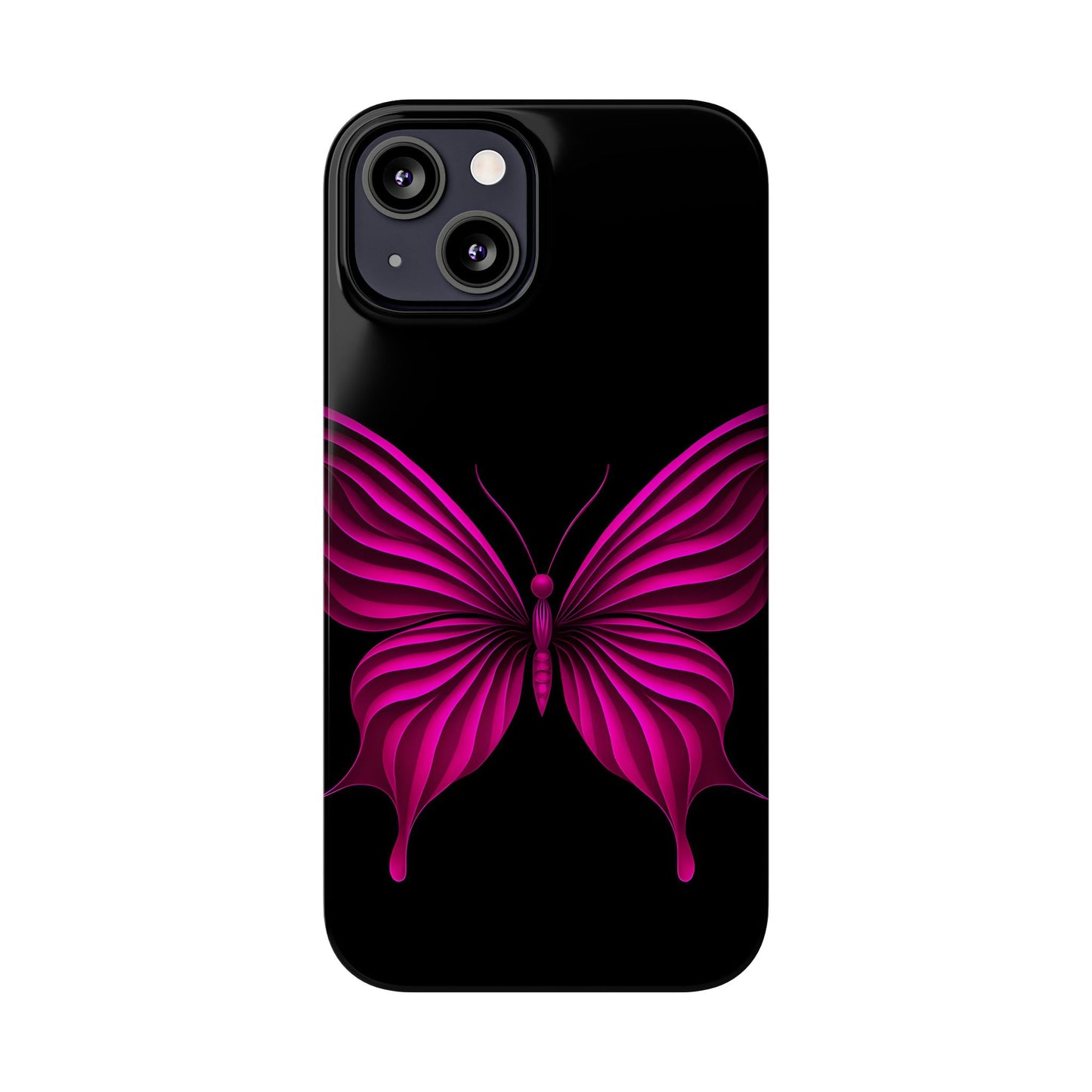 Pink Butterfly Phone Case, Elegant Insect Art, Black Aesthetic Slim Phone Case Compatible with iPhone, Galaxy, Google