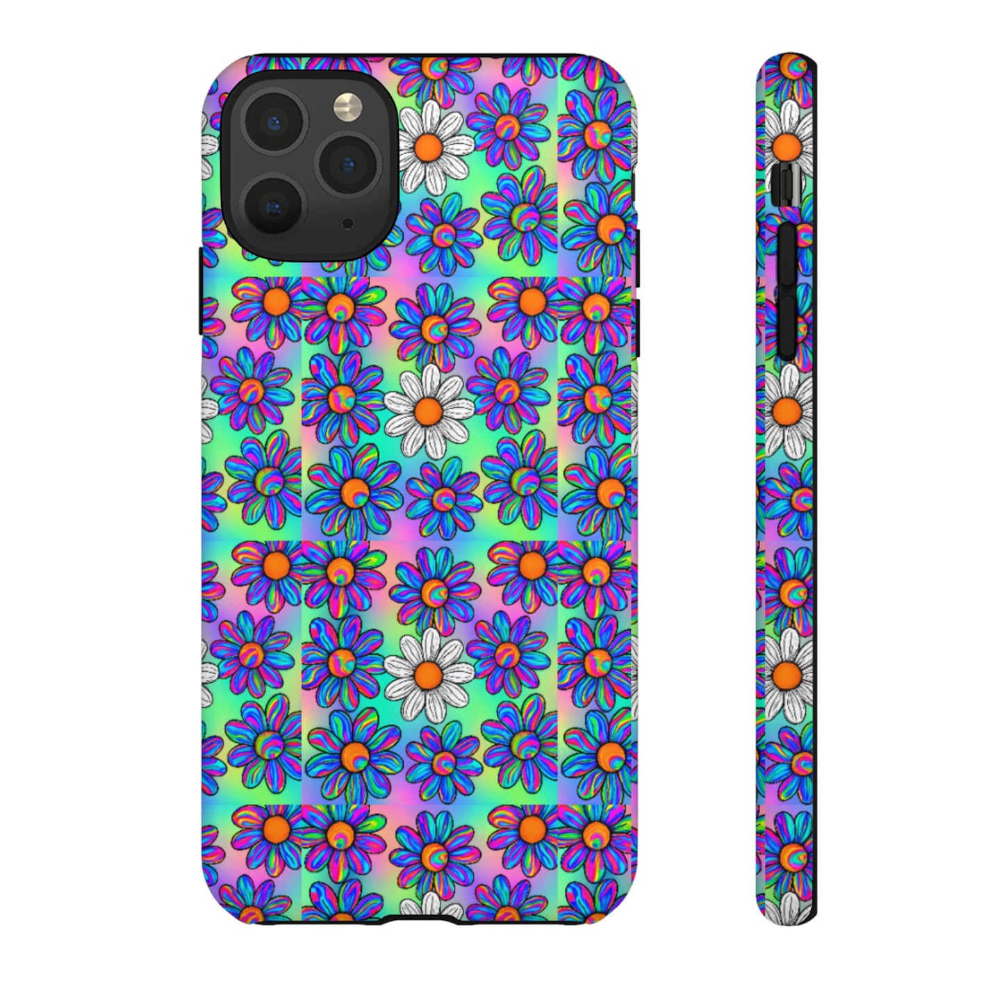 Trippy Daisy Tough Phone Case - Psychedelic Floral Aesthetic, Colorful Groovy Design, Compatible with iPhone, Galaxy, and Google Phones