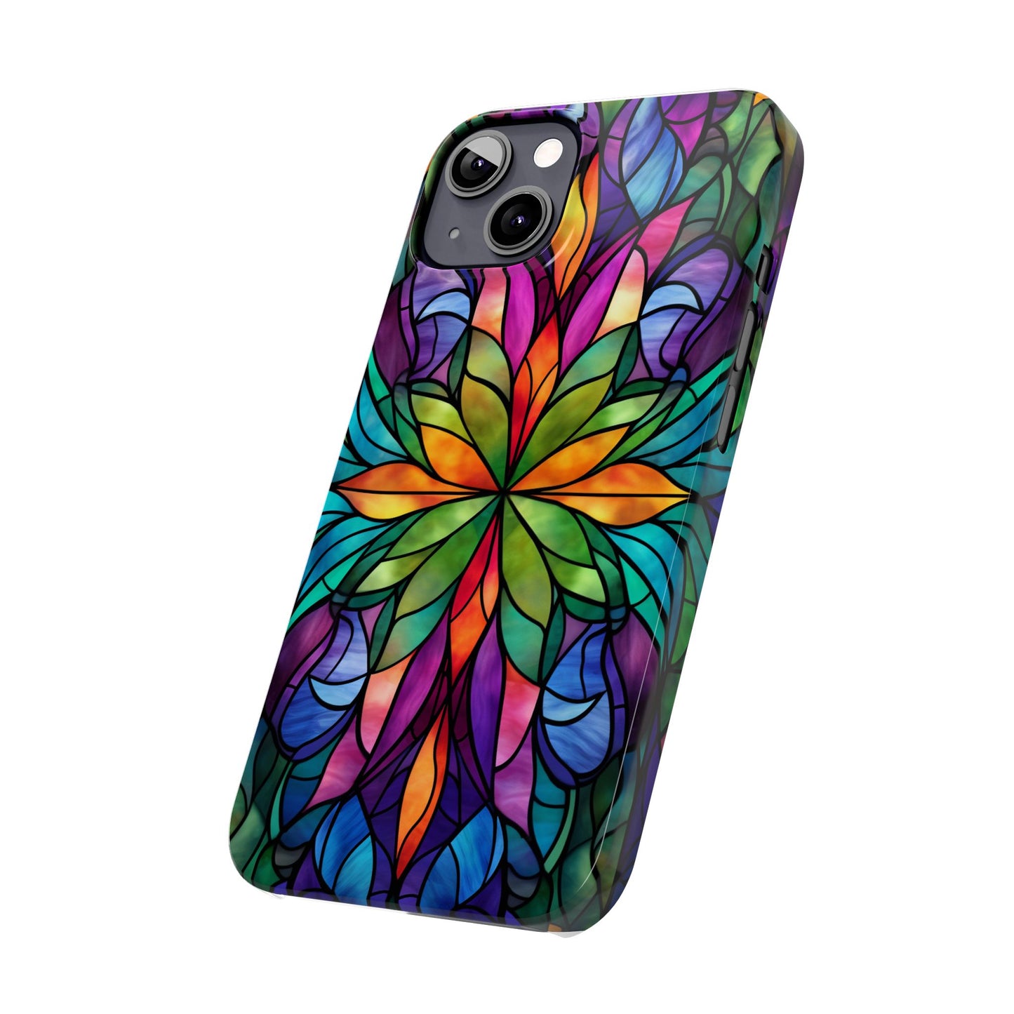Vibrant Floral Slim Phone Cases, Colorful Cell Phone Cover, Stained Glass Design, Unique Gift for Her, Artistic Accessories, Phone Case