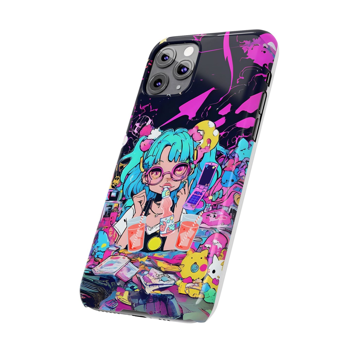 2K Anime Girl Slim Phone Case - Kawaii Vaporwave Style, Cute Maximalist Aesthetic, Cute Phone Covers, Unique Gifts for Teens