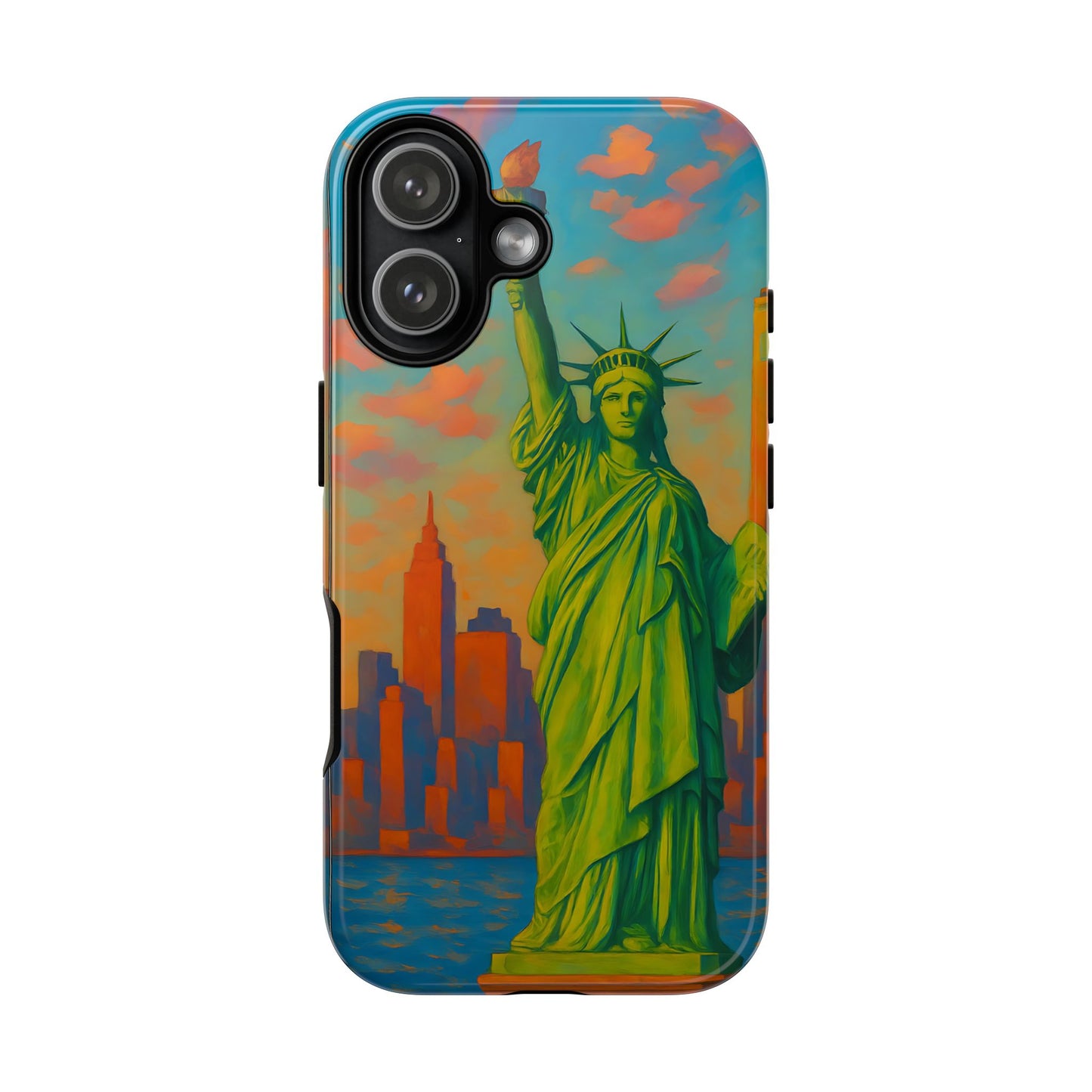 Cityscape Tough Phone Case, New York City Skyline Phone Cover, Sunset Glow Design Compatible with iPhone, Galaxy & Google