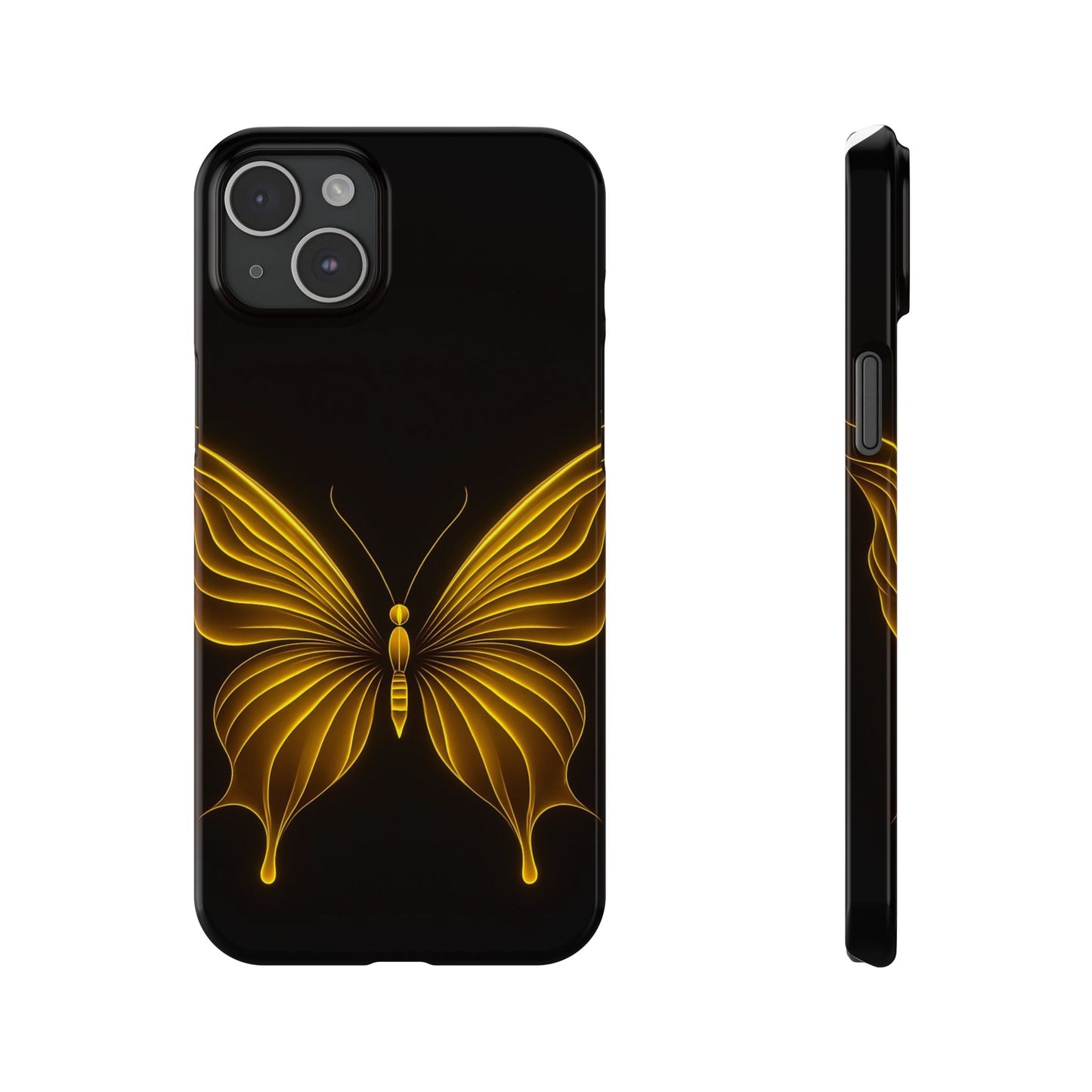 Golden Butterfly Phone Case, Elegant Insect Art, Black Aesthetic Slim Phone Case Compatible with iPhone, Galaxy, Google
