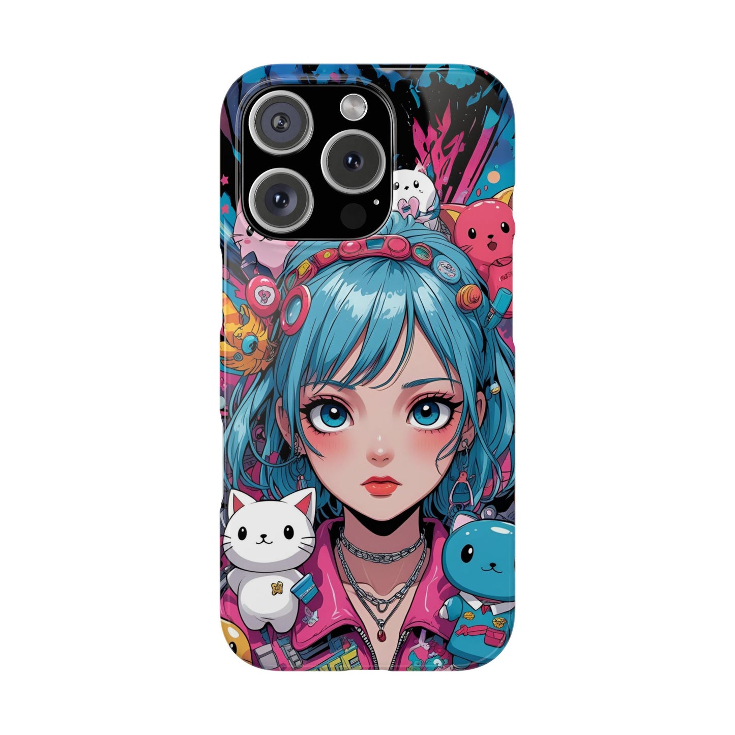 Y2K Anime Girl Slim Phone Case - Cute Maximalist Aesthetic, Kawaii Vaporwave Style, Pop Culture Lovers and Special Occasions