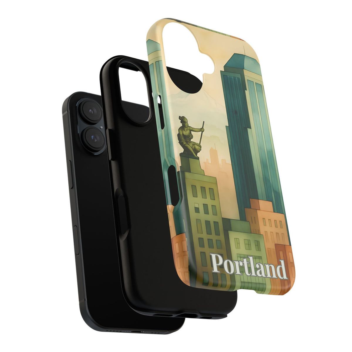 Portland Cityscape Phone Case • Urban Skyline Art Tough Case • Watercolor City Aesthetic • Gift for Travelers • Compatible with iPhone, Galaxy, Google