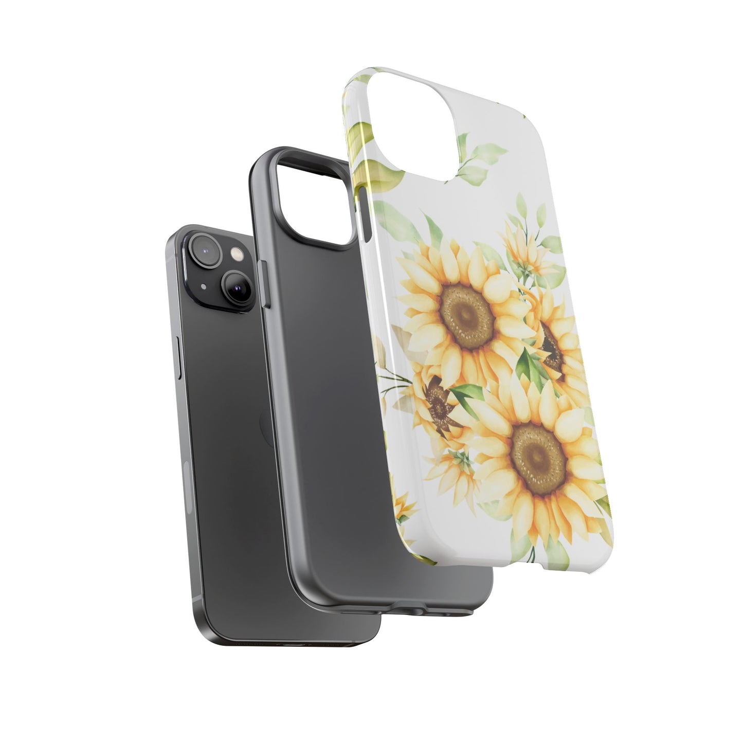 Sunflower Floral Tough Phone Case - Watercolor Botanical Art, Bright Nature Aesthetic, Compatible with iPhone, Galaxy, and Google Phones
