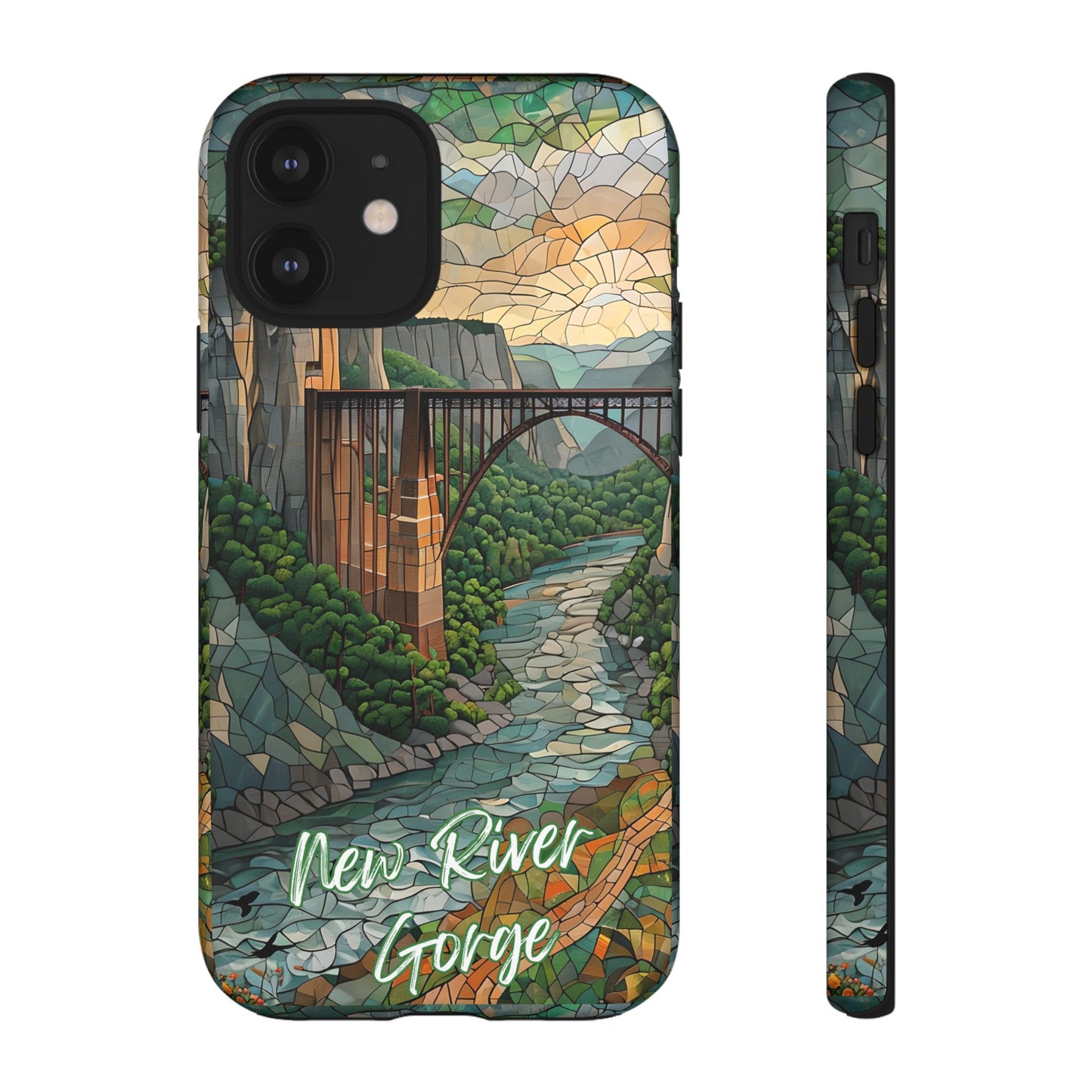 New River Gorge Mosaic Tough Phone Case, Mountain River Landscape Scenic Forest Aesthetic, Compatible with iPhone, Galaxy, and Google Phones