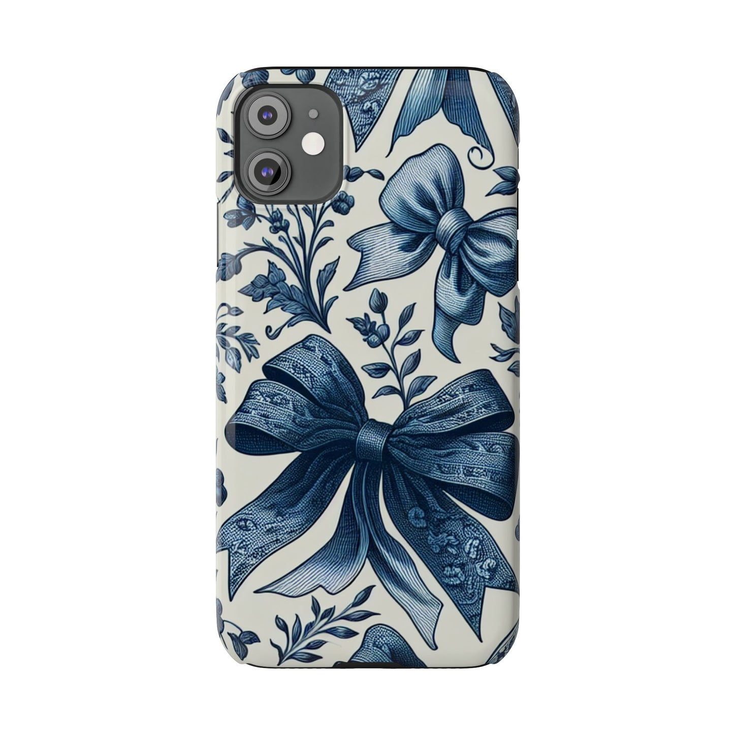 Elegant Floral Bow Slim Phone Case, Blue Flower Phone Cover, Gift for Her, Stylish Tech Accessory, Wedding Gift, Floral Design
