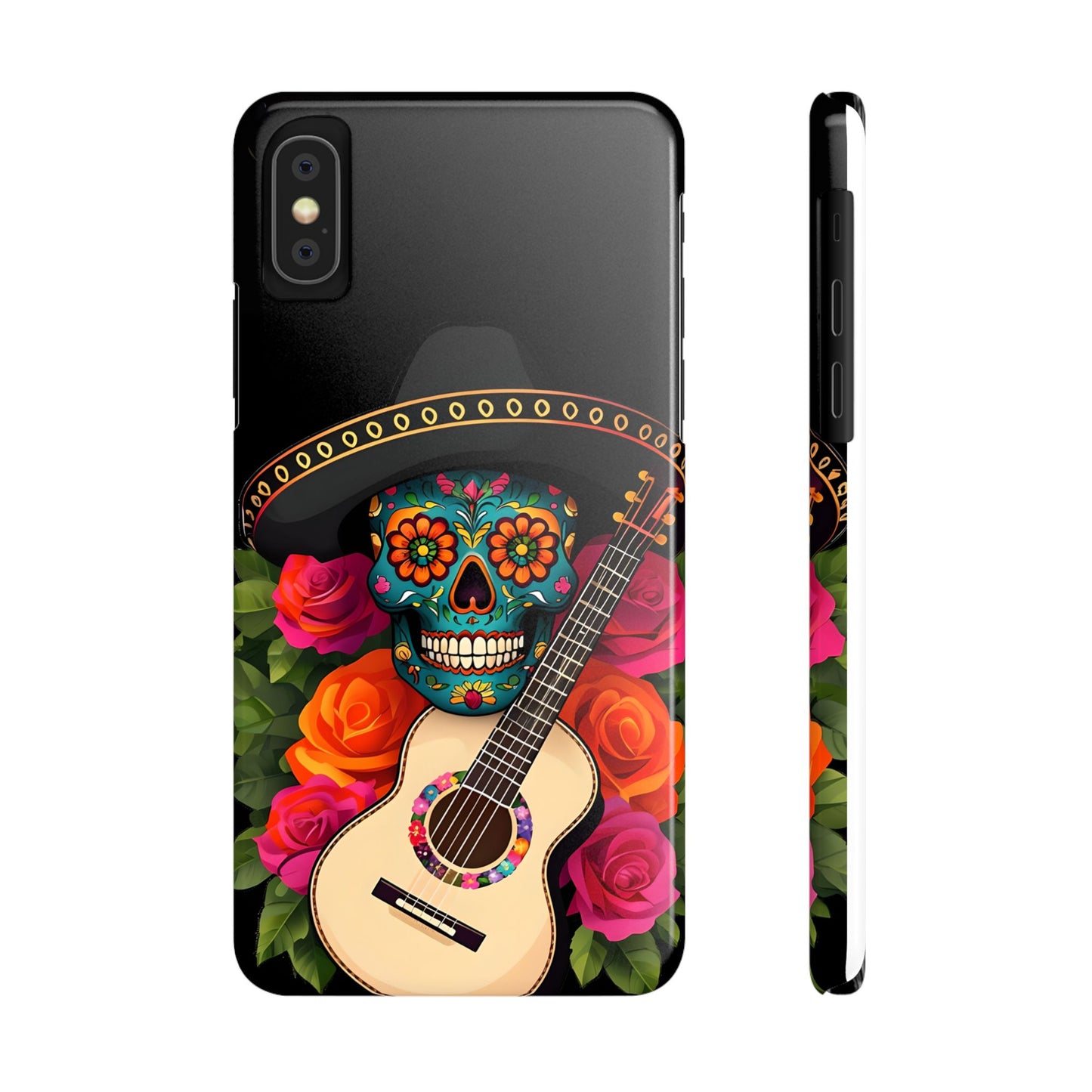 Mariachi Skull Slim Phone Case, Colorful Folk Aesthetic, Halloween Floral Skull Design, Gift for Mexican Culture Lovers