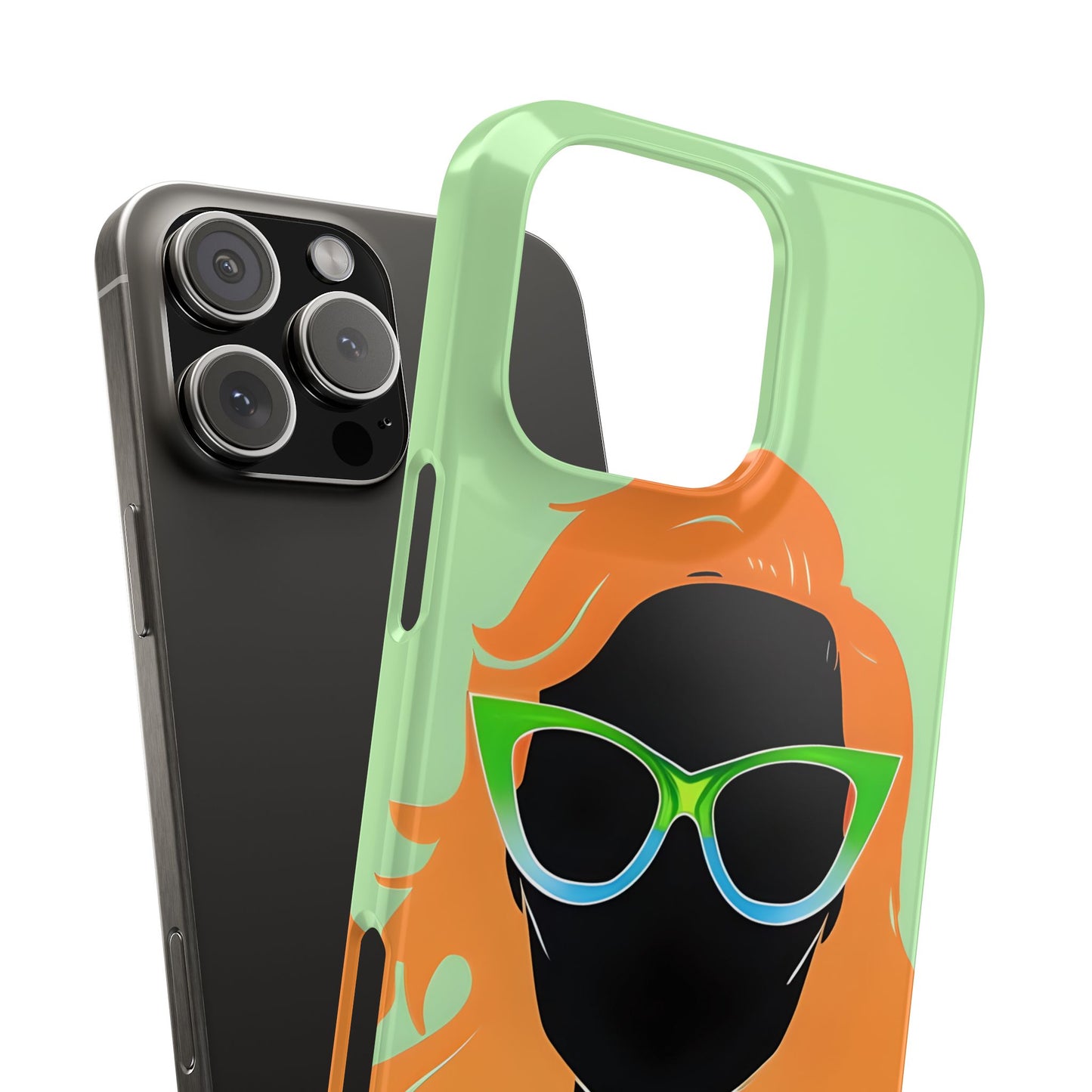 Ginger Woman Slim Phone Case, Irish Green Sunglasses Portrait, St Patricks Day Redhead Art Cover Compatible with iPhone