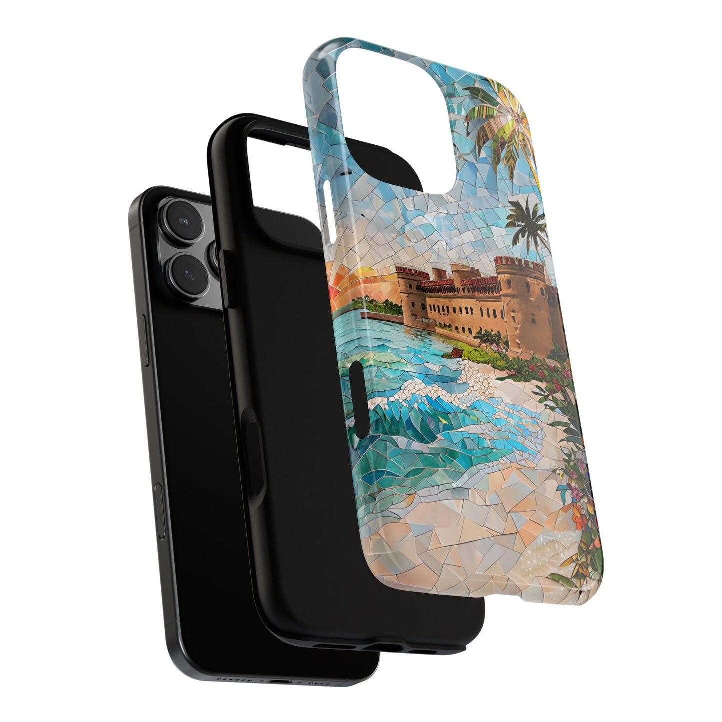 Dry Tortugas Mosaic Tough Phone Case - Tropical Island Art, Coastal Nature Aesthetic, Compatible with iPhone, Galaxy, and Google Phones