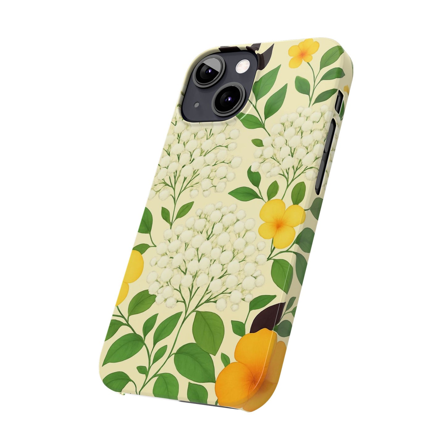Delicate Floral Print Phone Case, Autumn Botanical Slim Phone Case, Aesthetic Flower Phone Cover Compatible with iPhone, Galaxy, Google