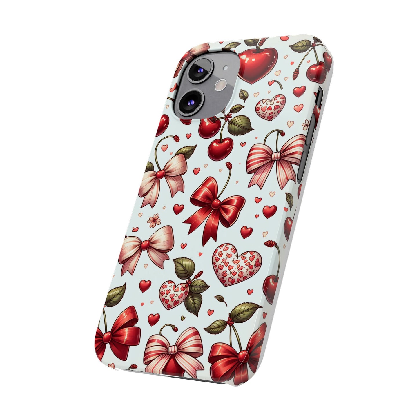 Cute Floral Phone Cases, Cherry Heart Phone Accessories, Valentine Gift, Girly Slim Phone Case, Trendy Mobile Cover
