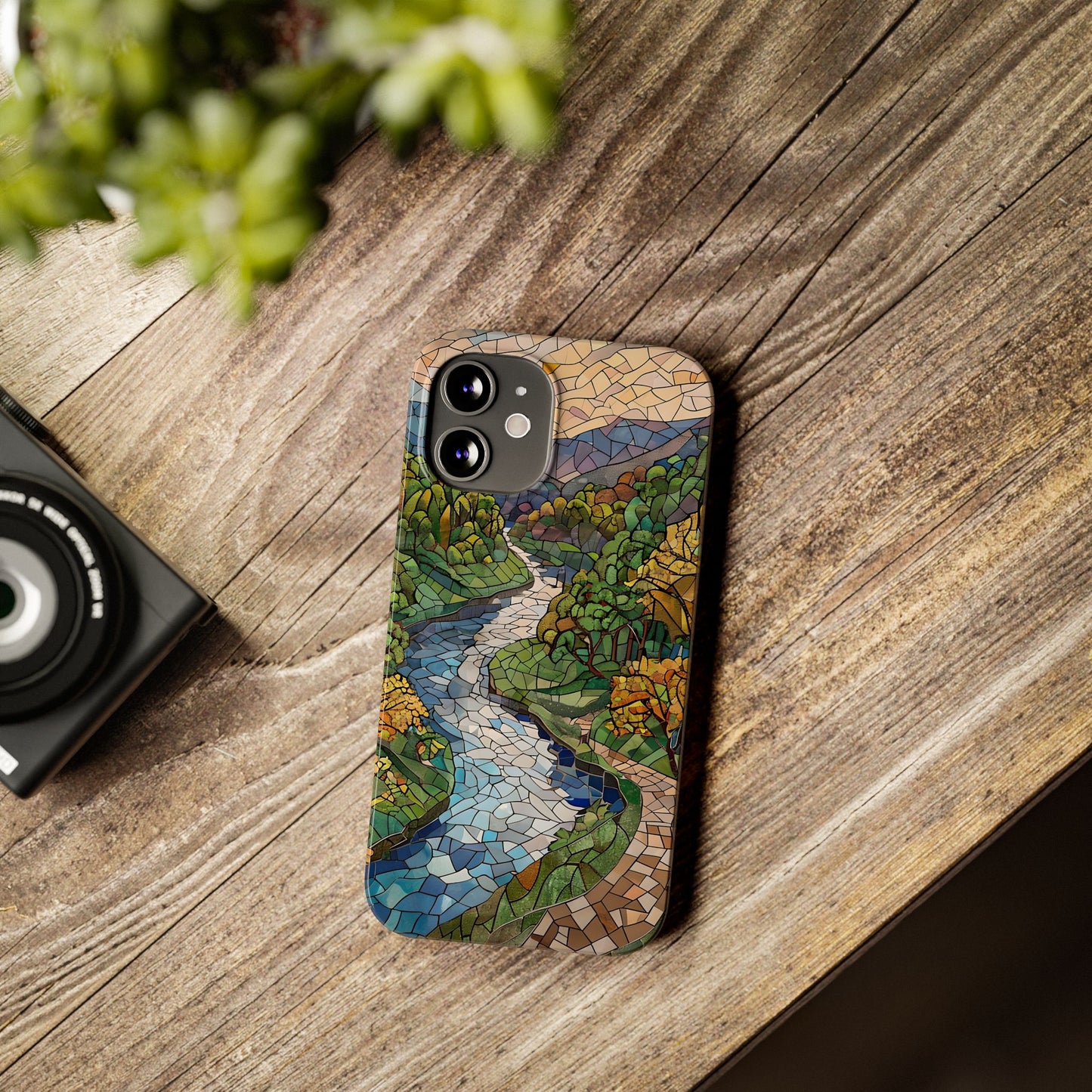 Cuyahoga Valley Mosaic Slim Phone Case, Midwest Forest Art, Scenic Nature Aesthetic, Unique Gift for Nature Lovers