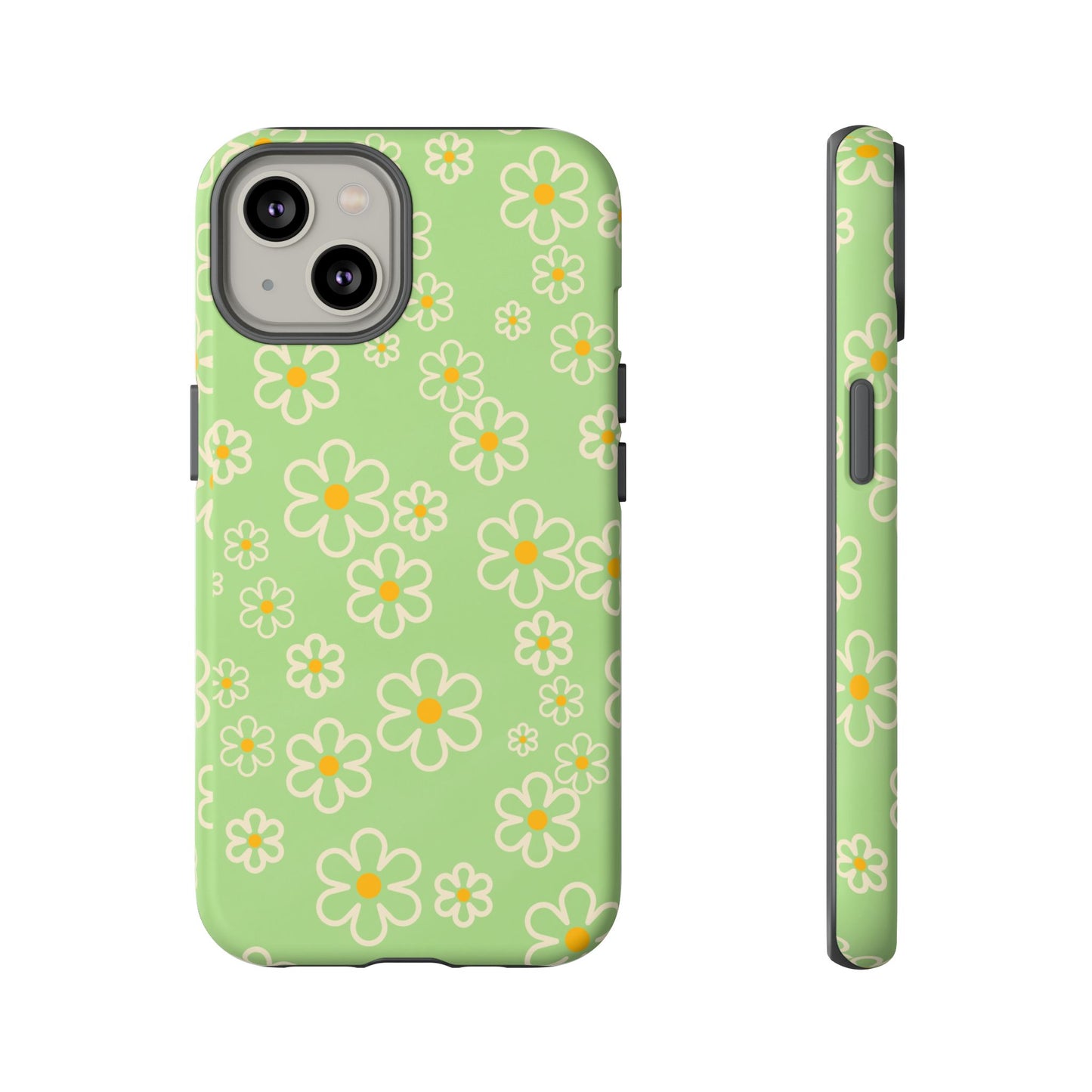Minimal Daisy Flower Tough Phone Case - Retro Coquette Floral Print, Cute Soft Aesthetic, Compatible with iPhone, Galaxy, and Google Phones