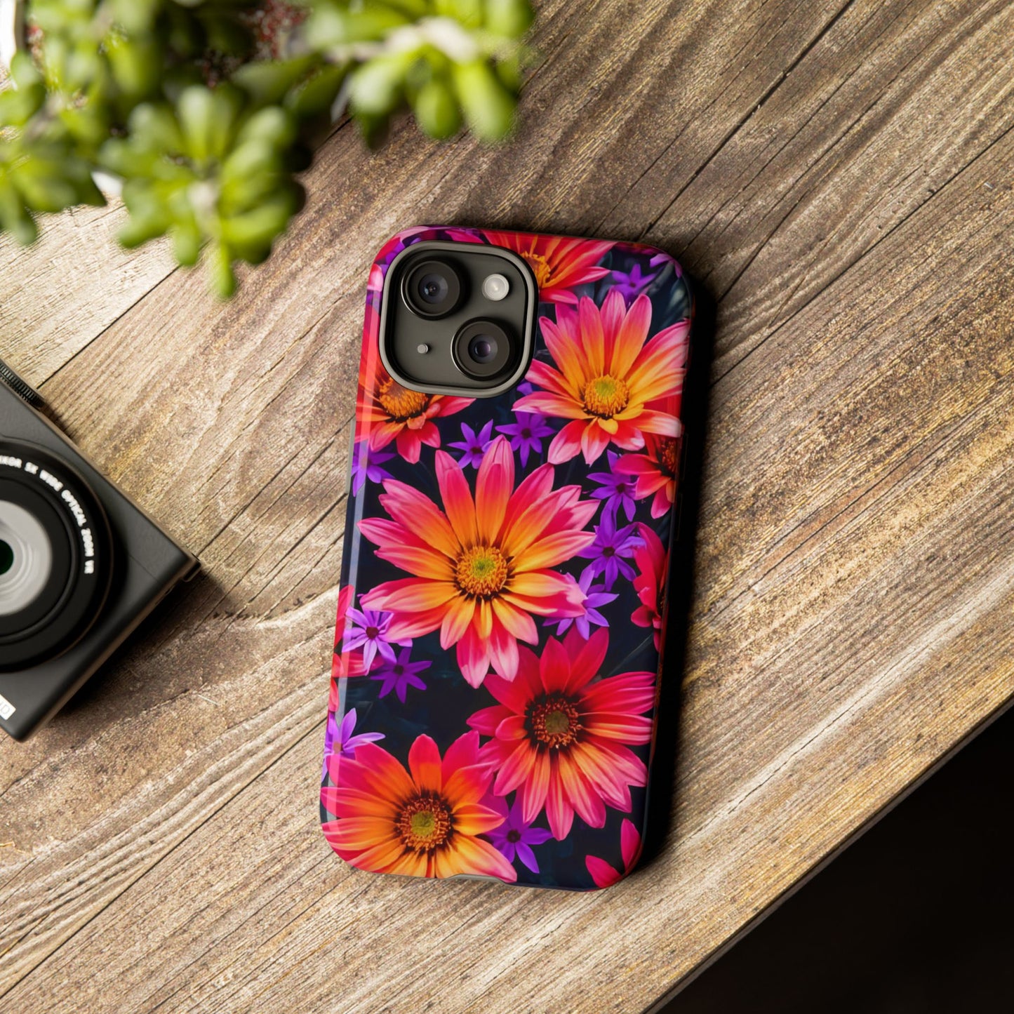 Bold Garden Flower Tough Phone Case - Colorful Floral Print, Bright Botanical Aesthetic, Compatible with iPhone, Galaxy, and Google Phones