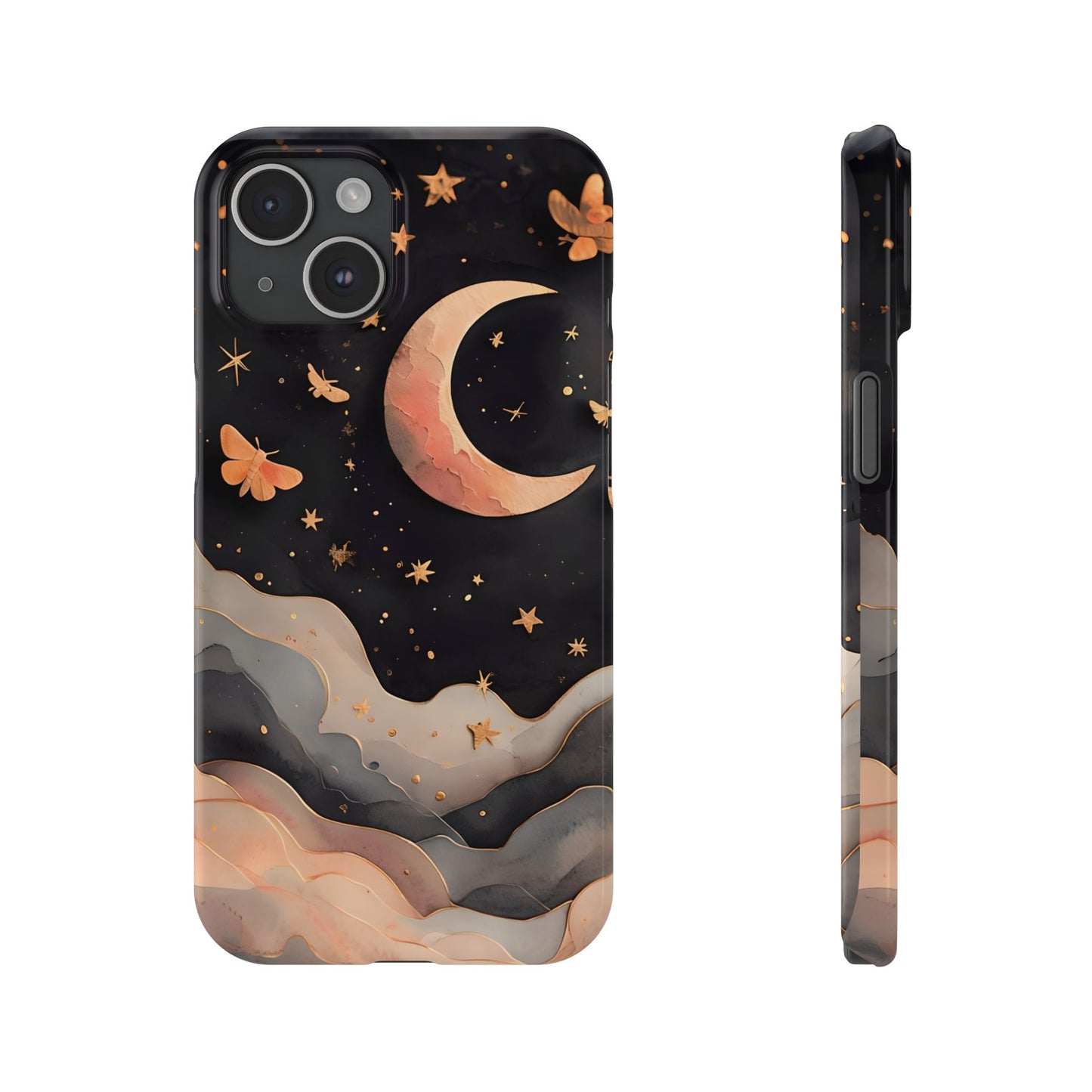 Moonlit Dream Slim Phone Case Night Sky Art, Celestial Design, Moon Lovers, Compatible with iPhone 17, 16, 15, 14, 13, 12, 11