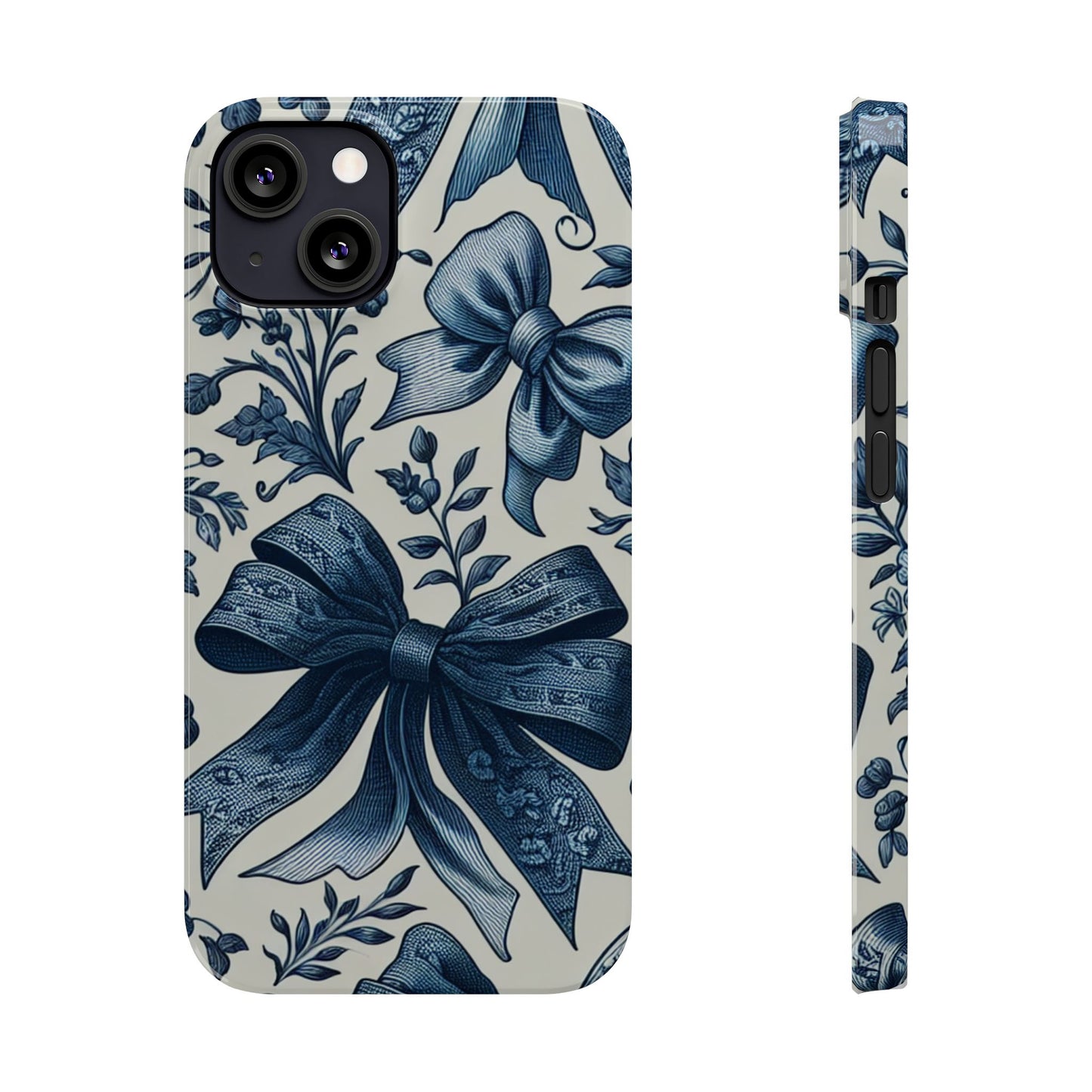 Elegant Floral Bow Slim Phone Case, Blue Flower Phone Cover, Gift for Her, Stylish Tech Accessory, Wedding Gift, Floral Design