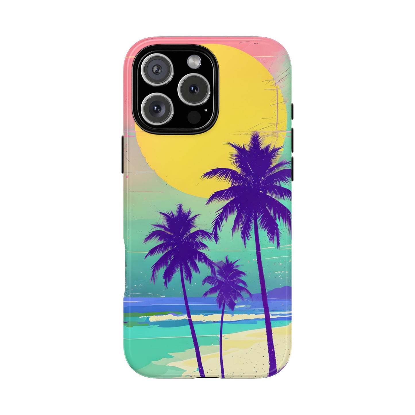 Neon Sunset Beach Vibes Case - Retro Vaporwave Aesthetic with Sunset and Tropical Palms Trees, compatible with iPhone, Samsung Galaxy, Pixel