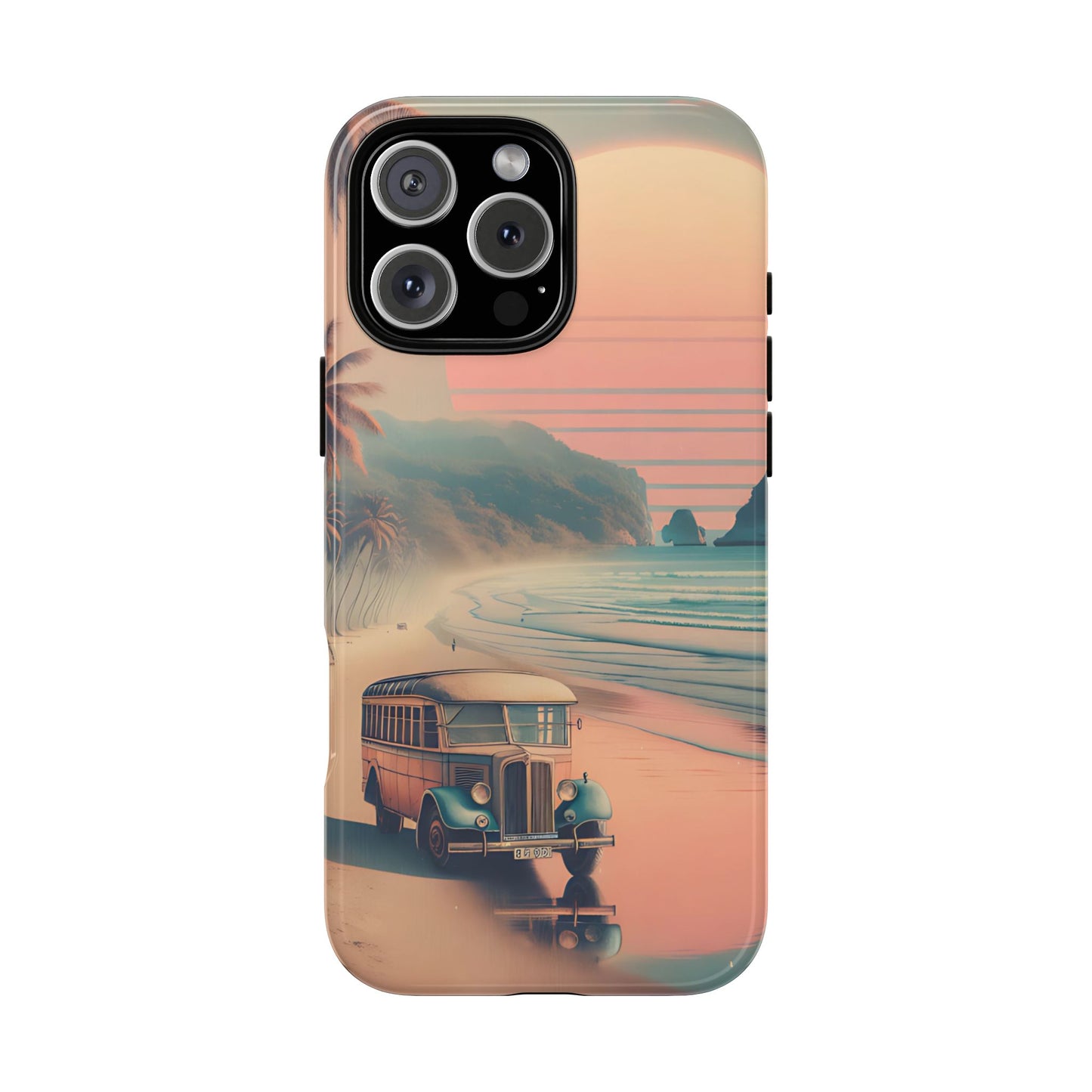 Retro Beach Bus Phone Case - Vintage Summer Aesthetic for iPhone, Samsung Galaxy & Pixel - Coastal Sunset Travel Vibes, Beach Van Life Cover