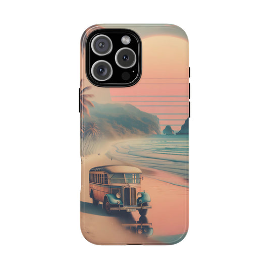 Retro Beach Bus Phone Case - Vintage Summer Aesthetic for iPhone, Samsung Galaxy & Pixel - Coastal Sunset Travel Vibes, Beach Van Life Cover
