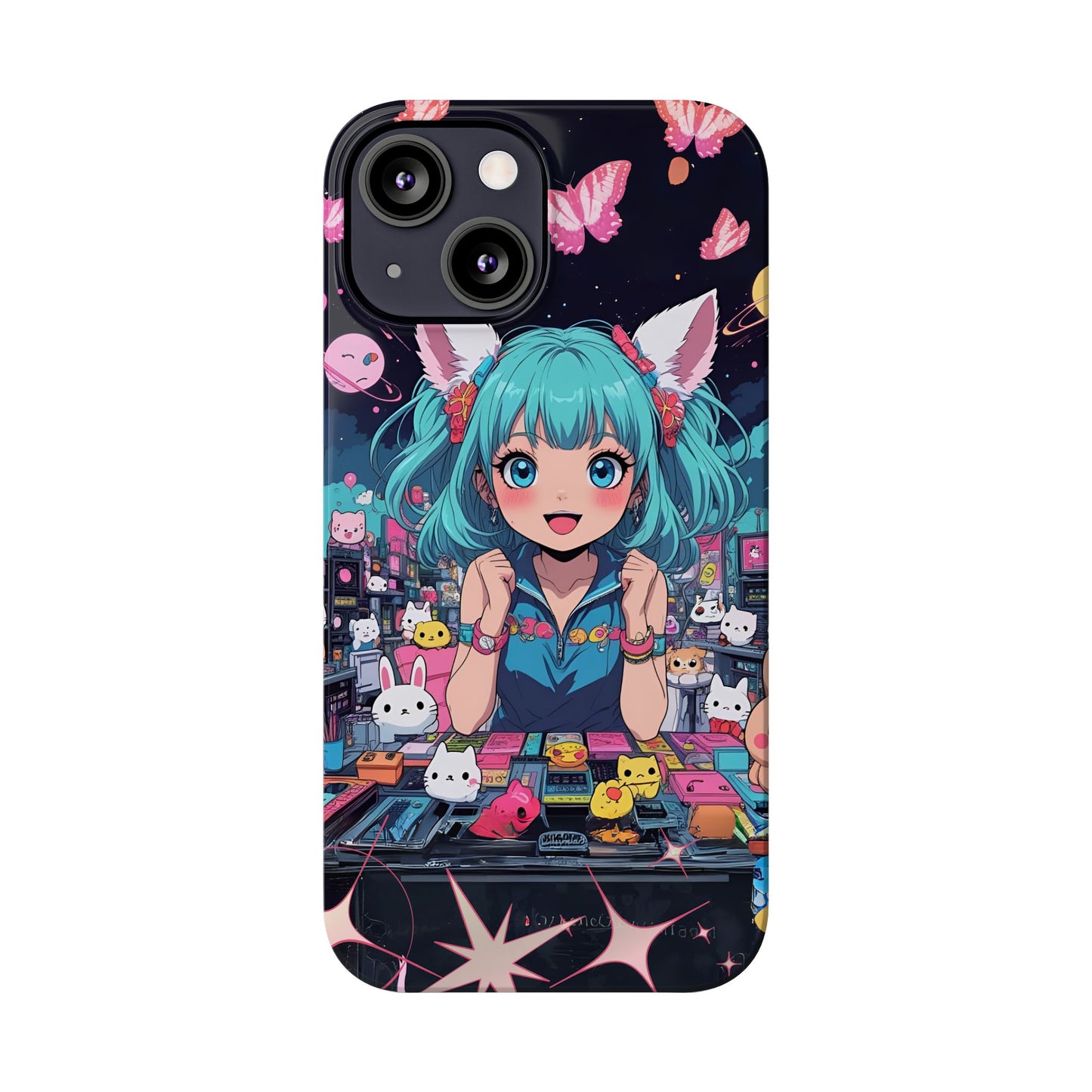 Y2K Anime Girl Slim Phone Case, Kawaii Vaporwave Style, Cute Maximalist Aesthetic, Anime Design, Slim Protection, Aesthetic Accessory