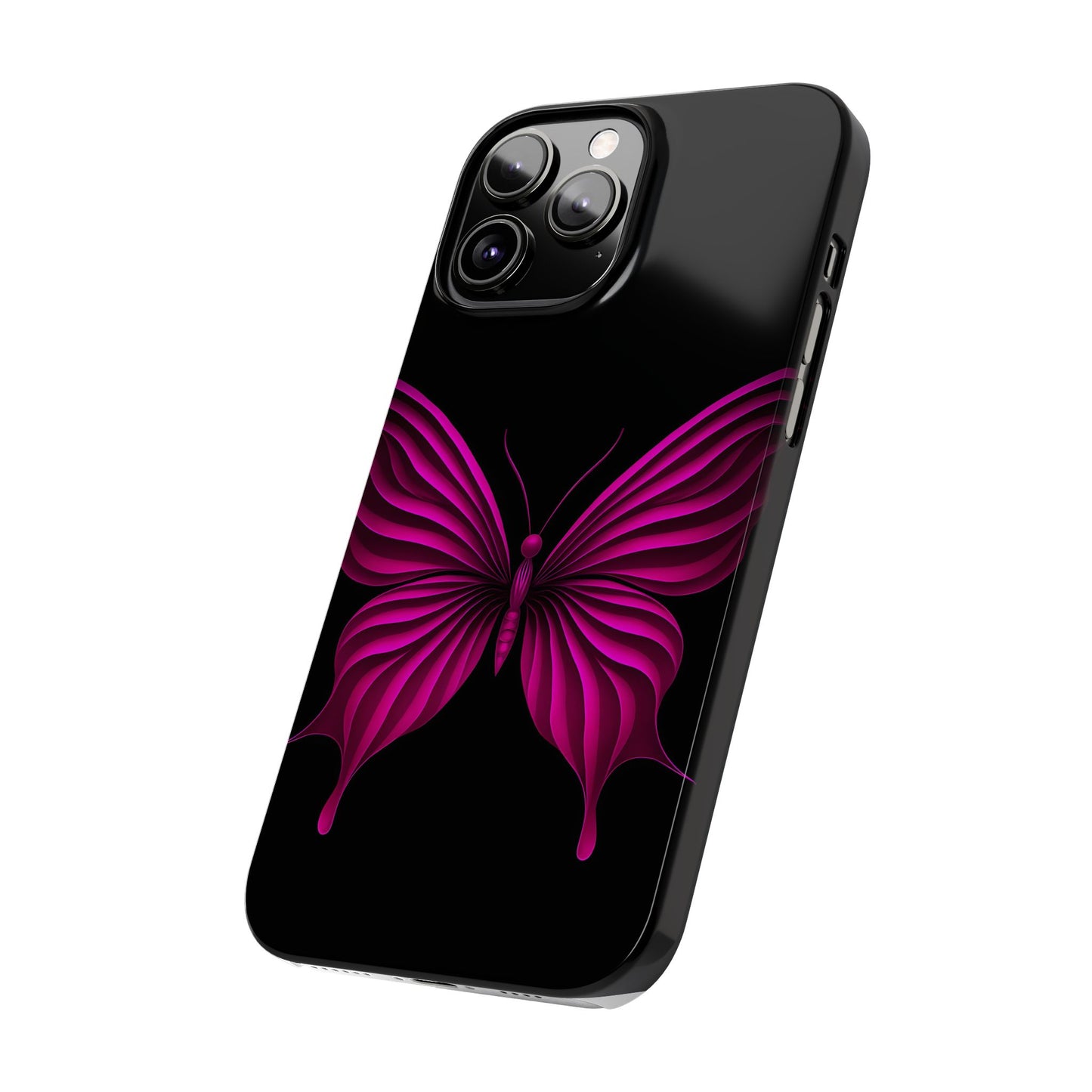 Pink Butterfly Phone Case, Elegant Insect Art, Black Aesthetic Slim Phone Case Compatible with iPhone, Galaxy, Google