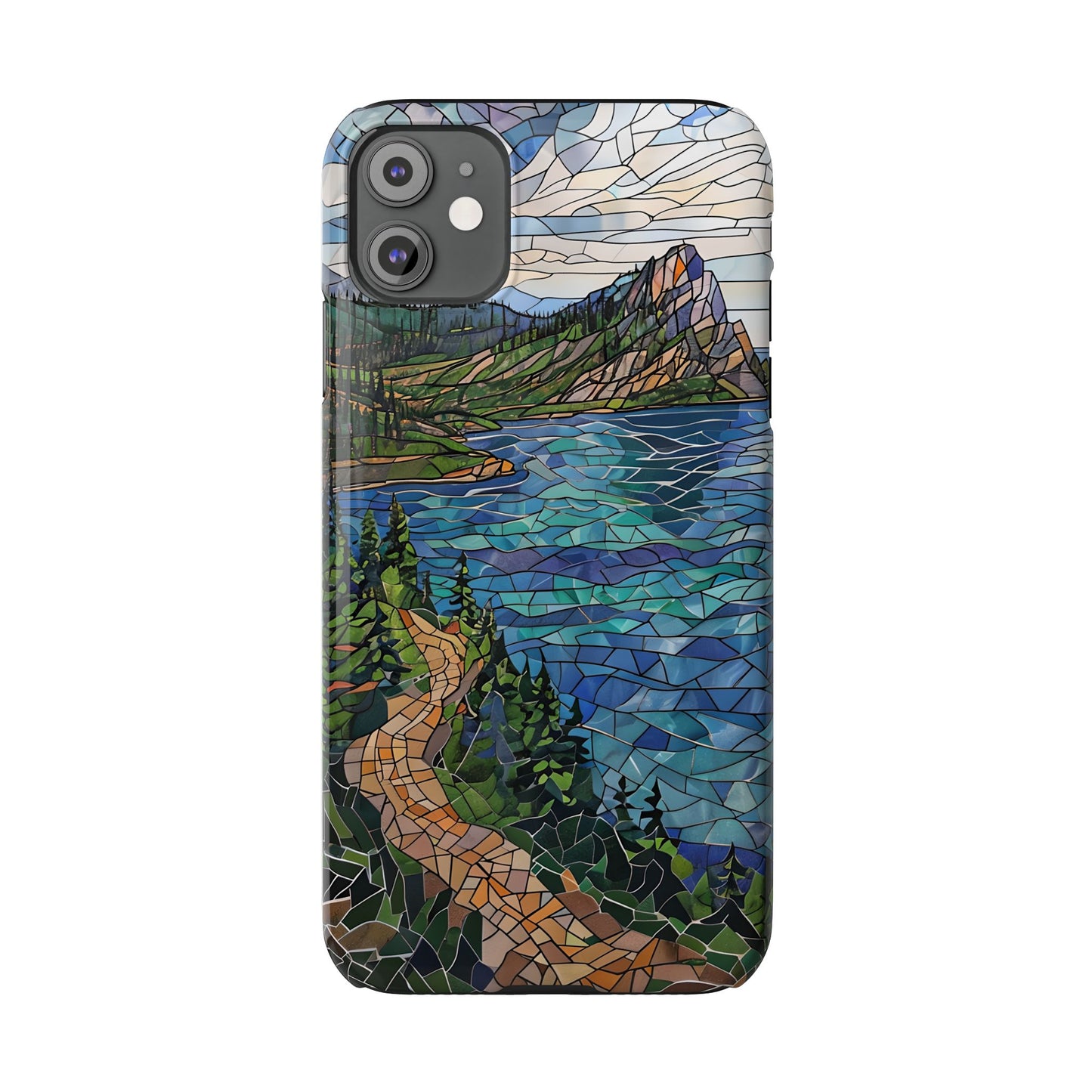 Isle Royale Mosaic Slim Phone Case, Remote Island Wilderness Art, Great Lakes Nature Aesthetic, Eco-Friendly Phone Accessory
