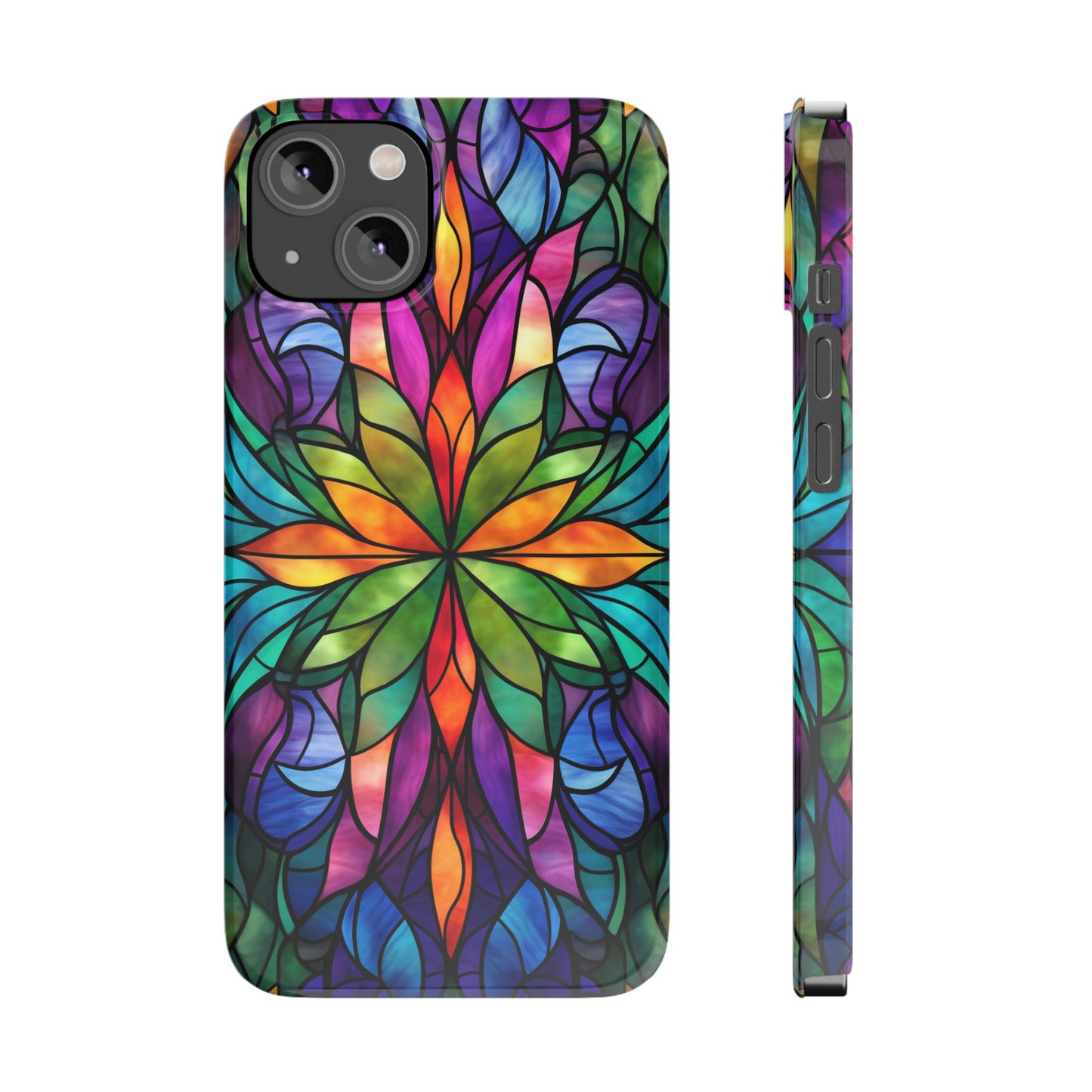 Vibrant Floral Slim Phone Cases, Colorful Cell Phone Cover, Stained Glass Design, Unique Gift for Her, Artistic Accessories, Phone Case
