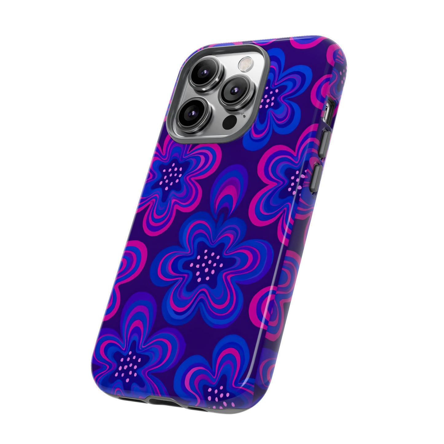 Retro Swirl Flower Tough Phone Case - Groovy Psychedelic Floral Pattern, Funky Vintage Aesthetic, Compatible with iPhone, Galaxy, and Google