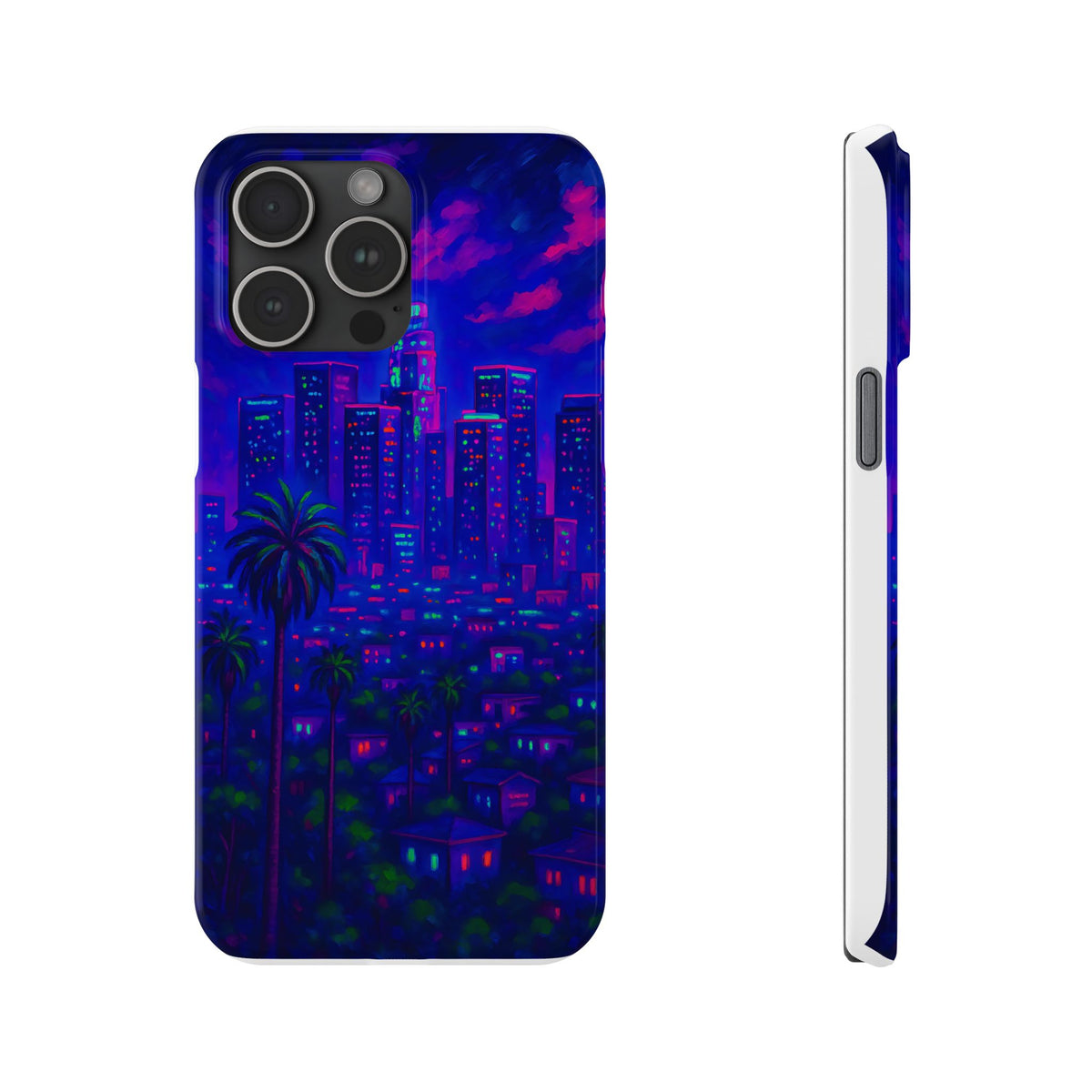 Los Angeles Cityscape Slim Phone Case - Neon Night Skyline, Sunset Urban Art, California Aesthetic, Compatible with iPhone 17 & Others