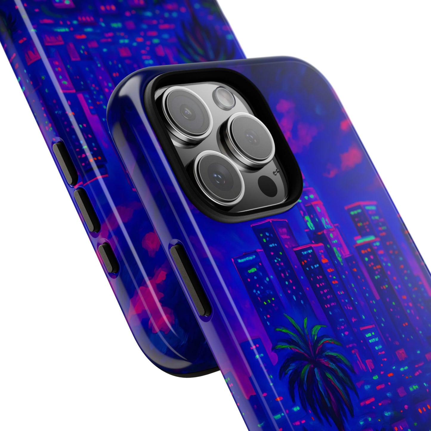 Los Angeles Cityscape Tough Phone Case - Neon Night Skyline, Sunset Urban Art, California Aesthetic, Compatible with iPhone, Galaxy, Google