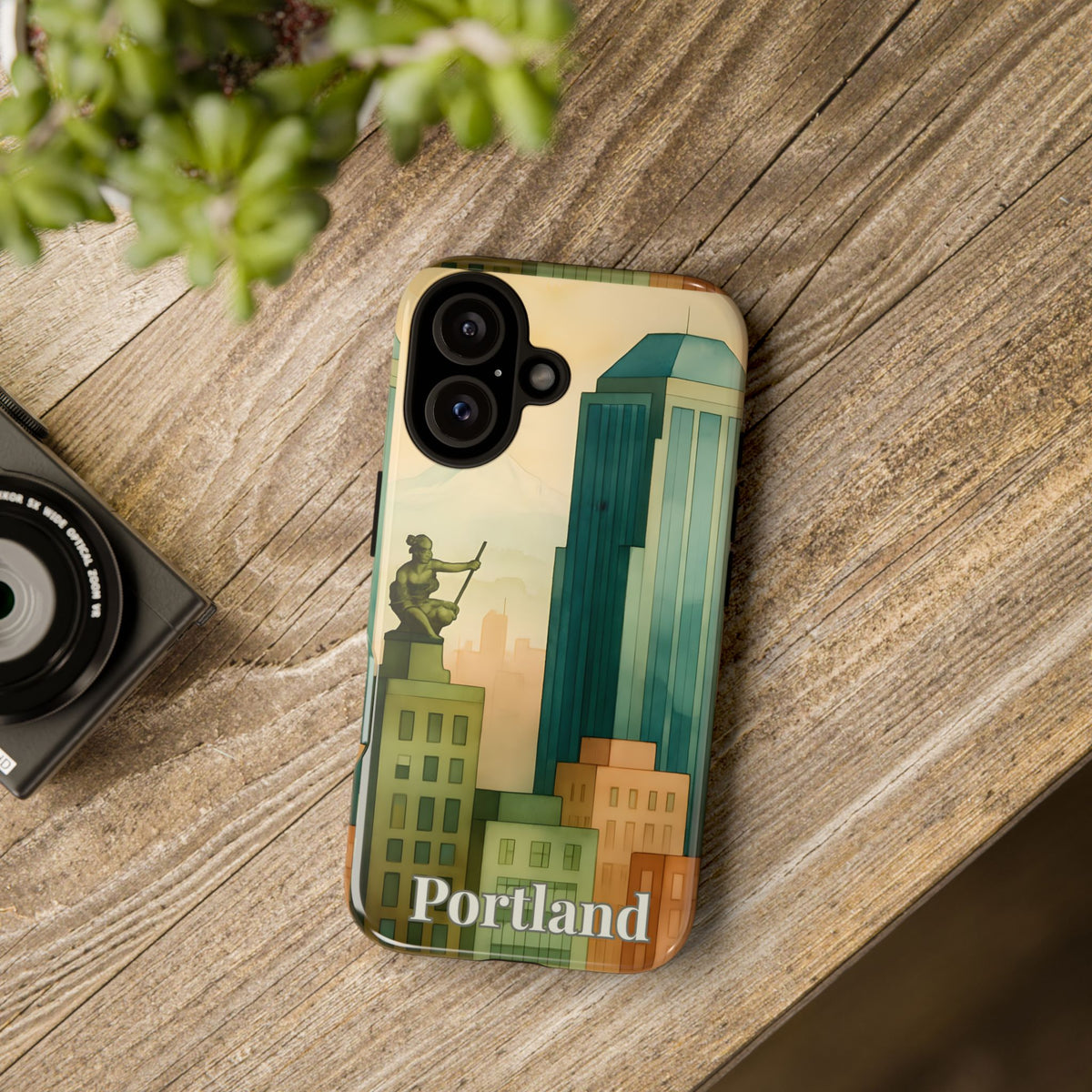 Portland Cityscape Phone Case • Urban Skyline Art Tough Case • Watercolor City Aesthetic • Gift for Travelers • Compatible with iPhone, Galaxy, Google